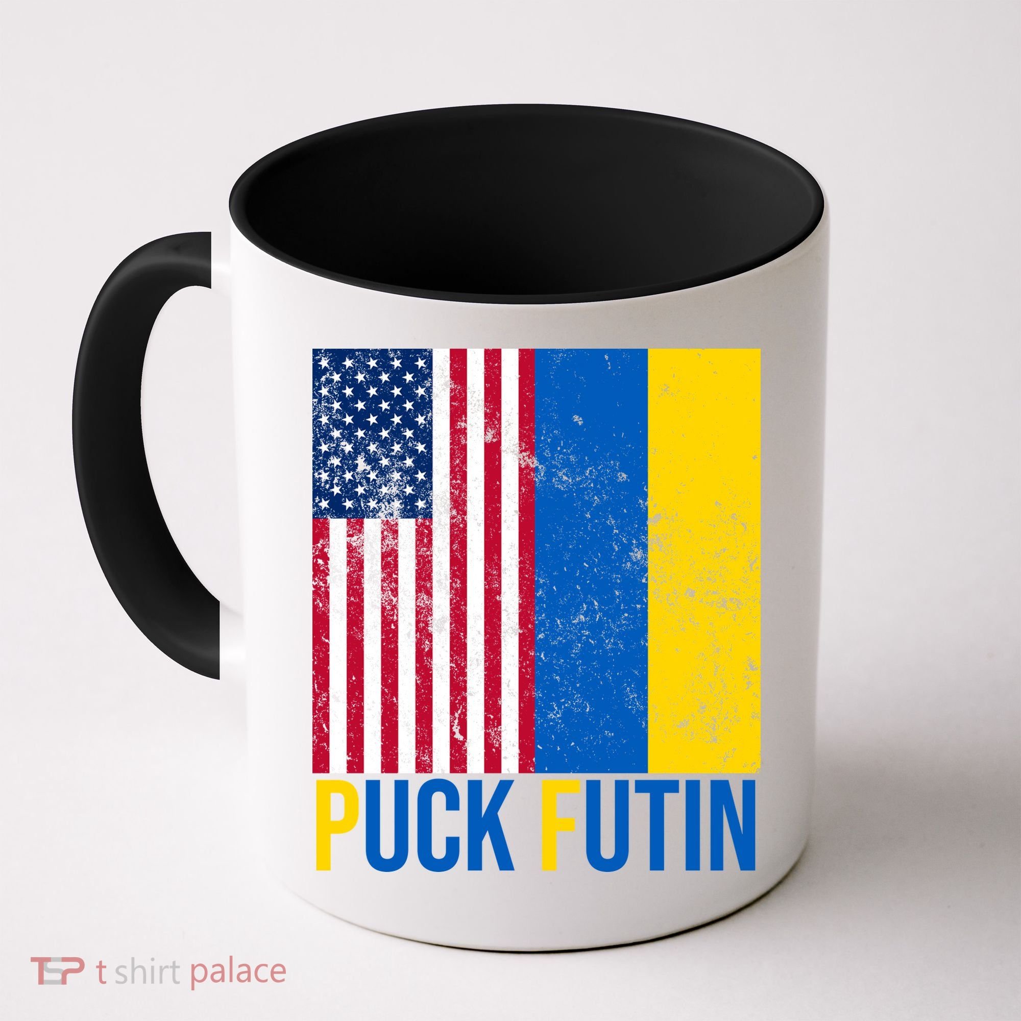 Ukraine Puck Futin USA Flag Coffee Mug