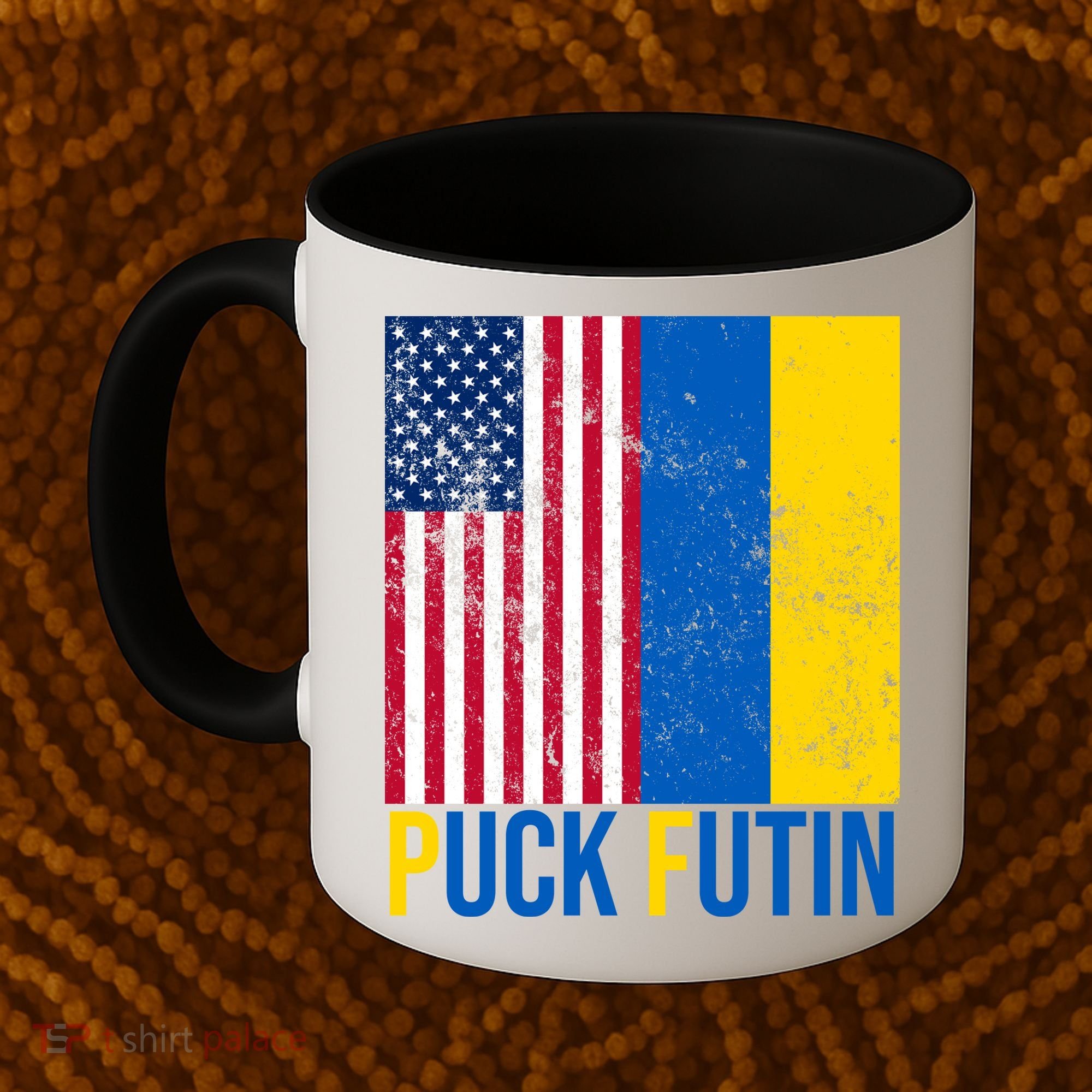 Ukraine Puck Futin USA Flag Coffee Mug