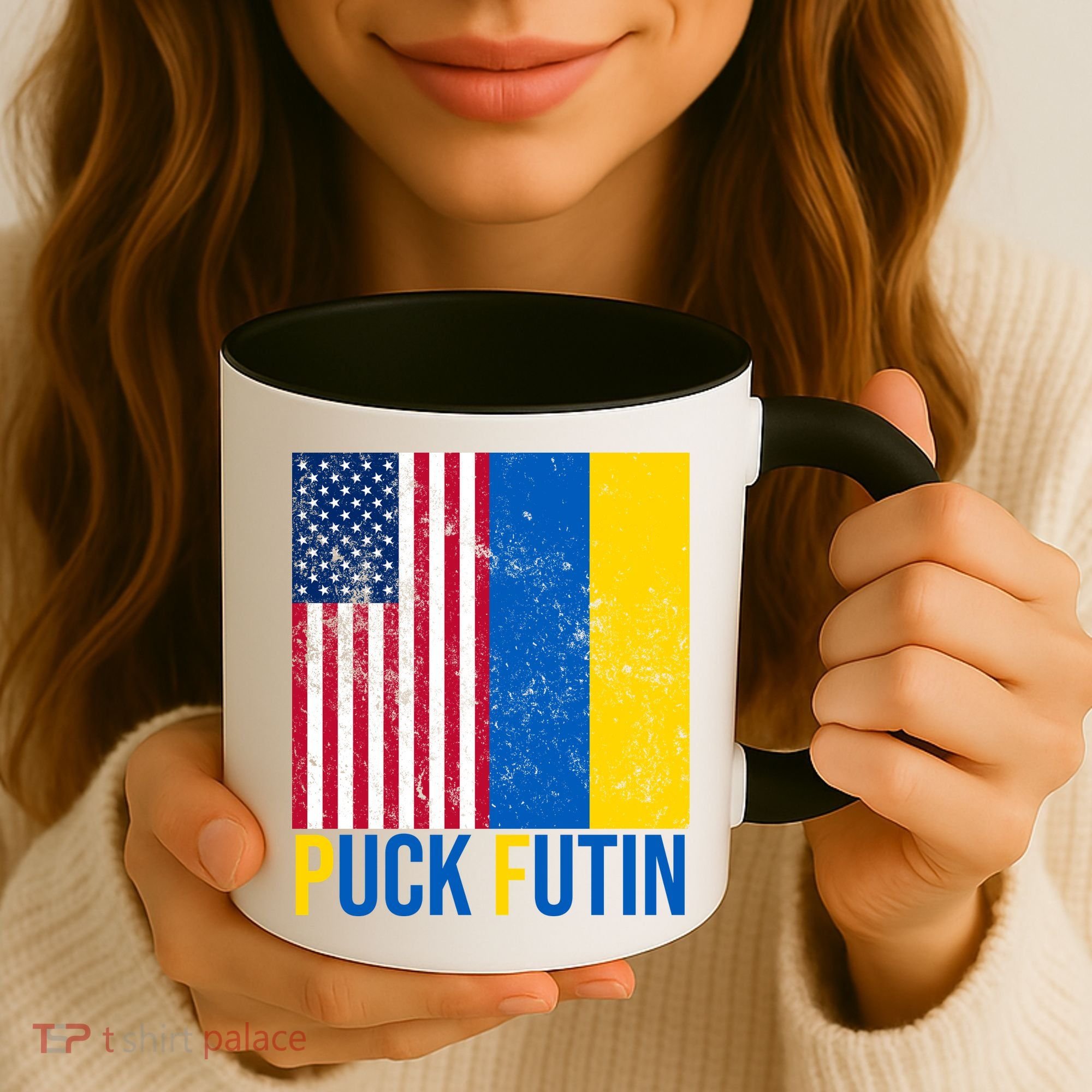 Ukraine Puck Futin USA Flag Coffee Mug