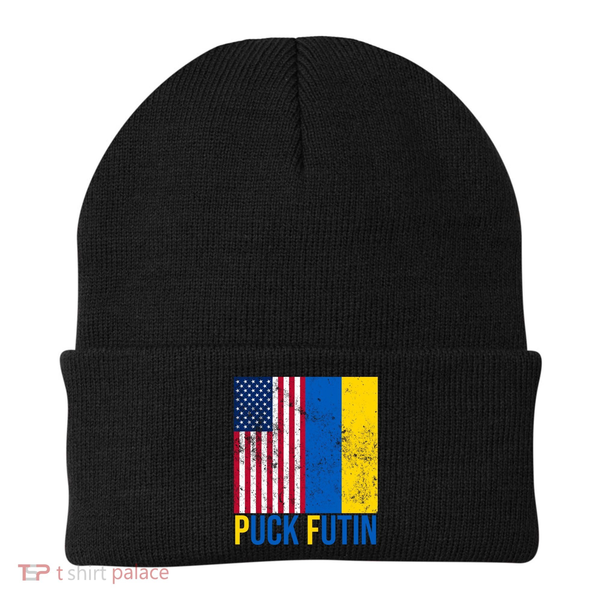 Ukraine Puck Futin USA Flag Beanie