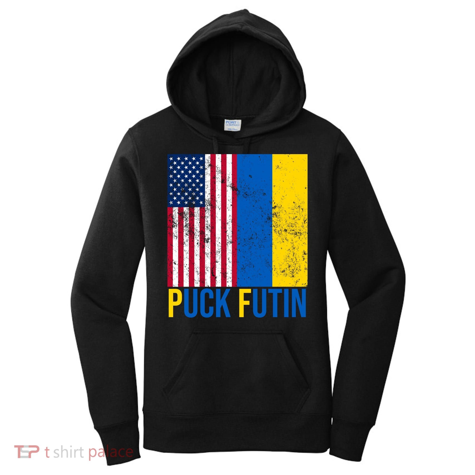Ukraine Puck Futin USA Flag Women's Hoodie