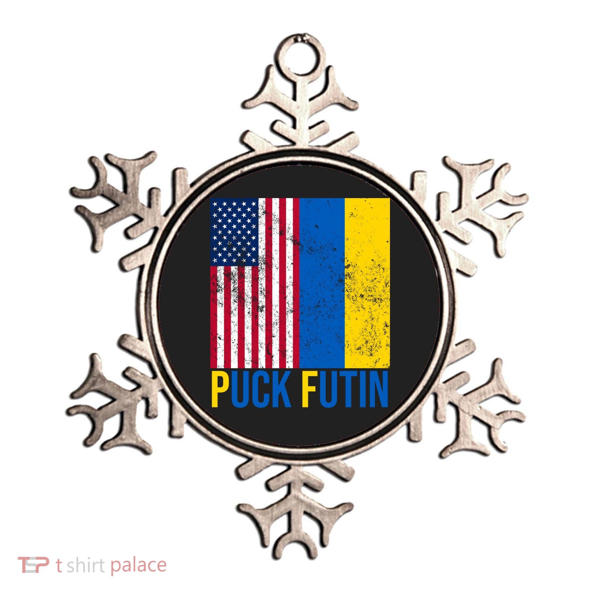 Ukraine Puck Futin USA Flag Ornament