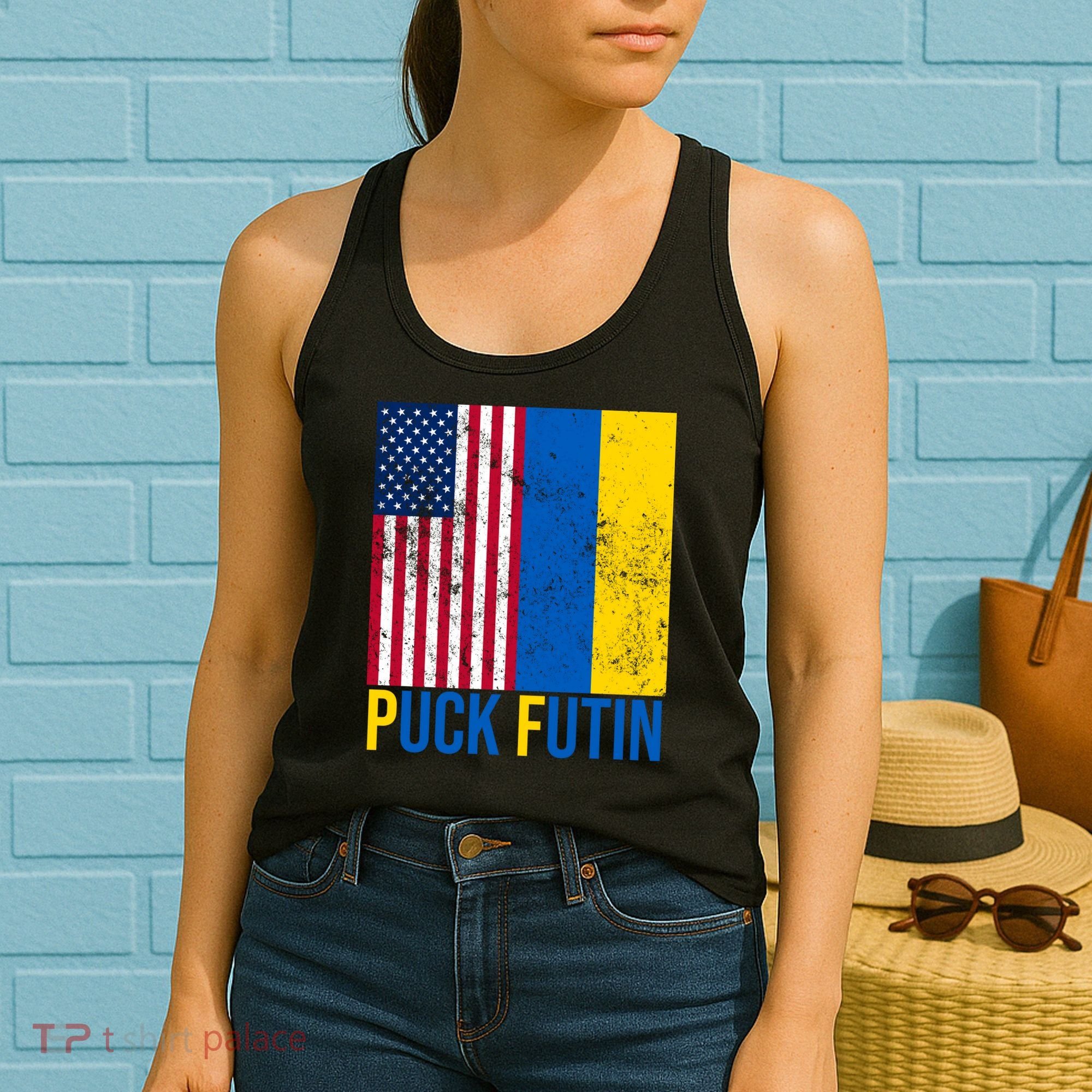 Ukraine Puck Futin USA Flag Women's Tank Top