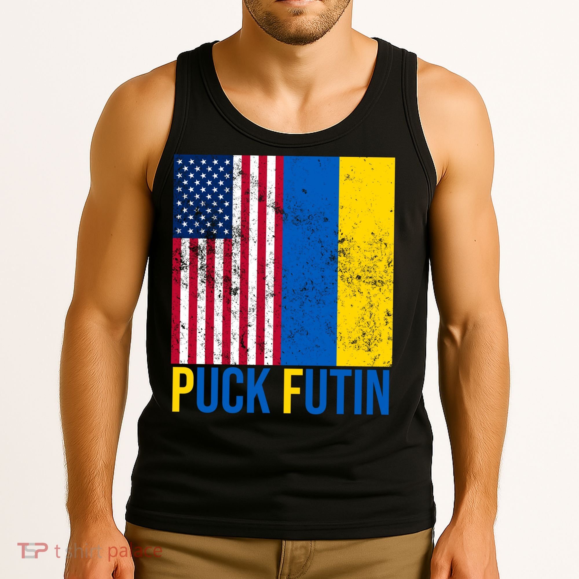 Ukraine Puck Futin USA Flag Tank Top