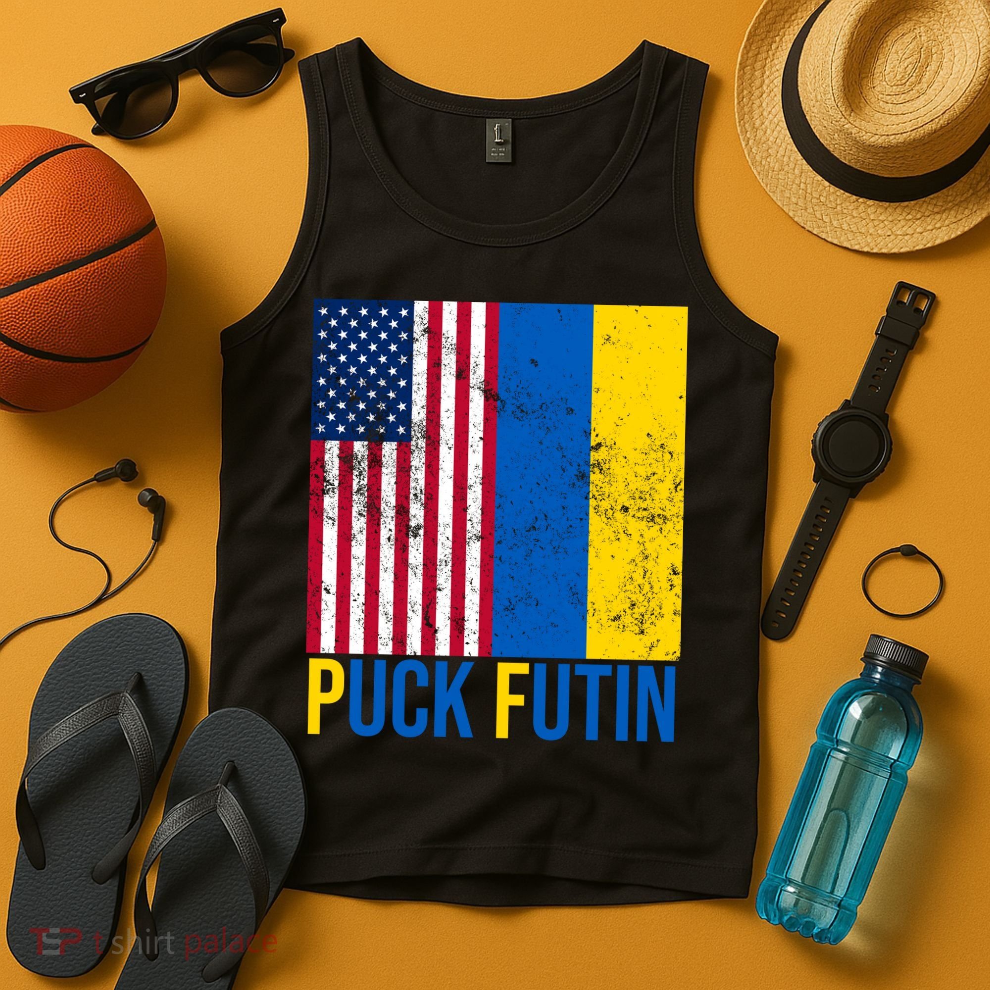 Ukraine Puck Futin USA Flag Tank Top