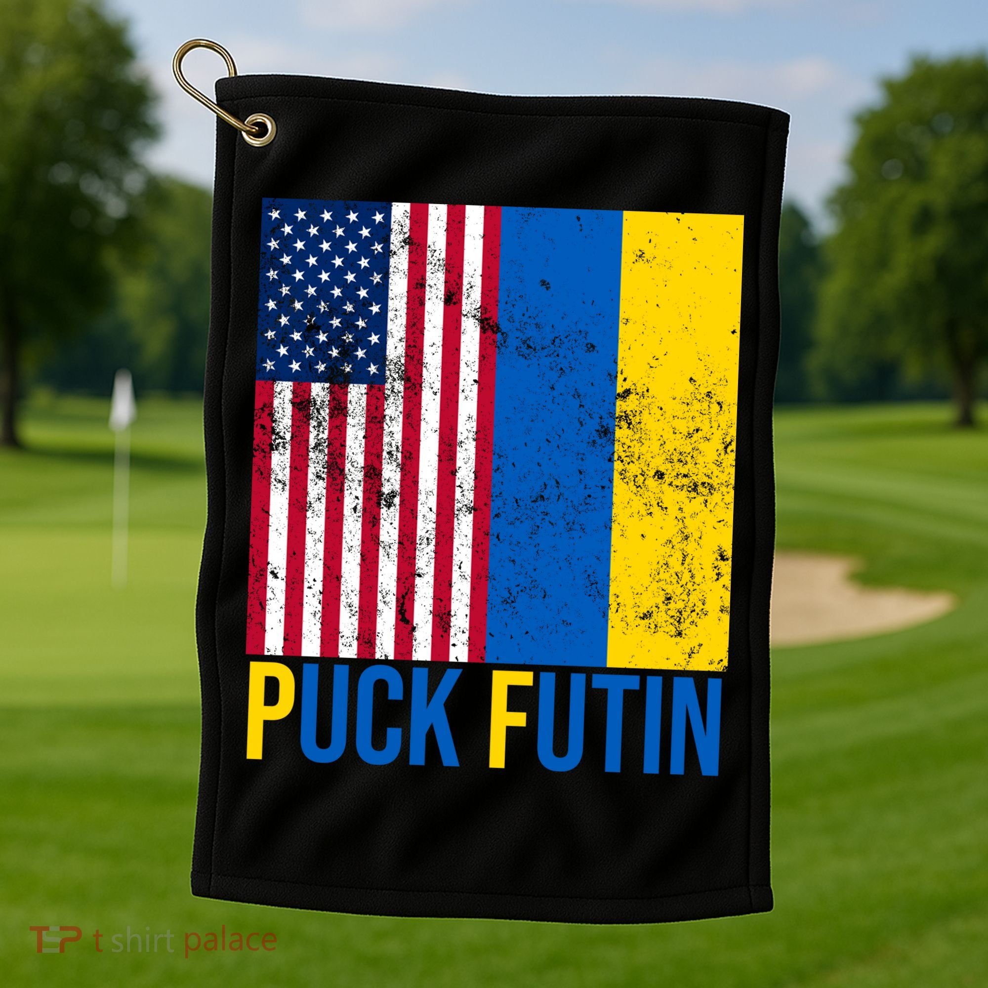 Ukraine Puck Futin USA Flag Golf Towel