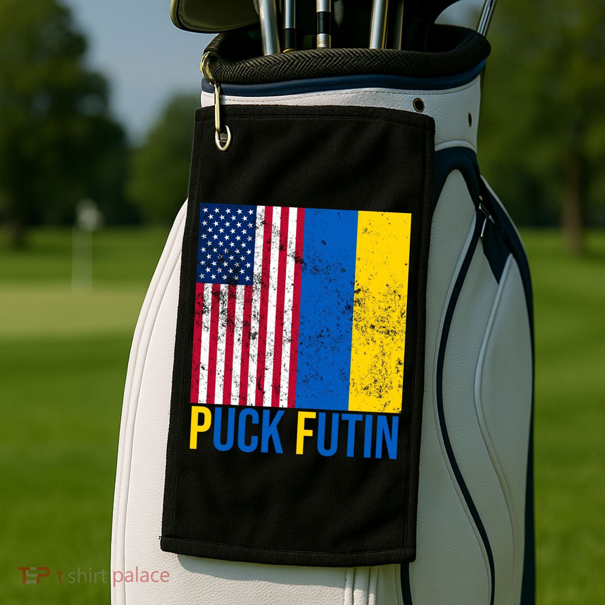 Ukraine Puck Futin USA Flag Golf Towel