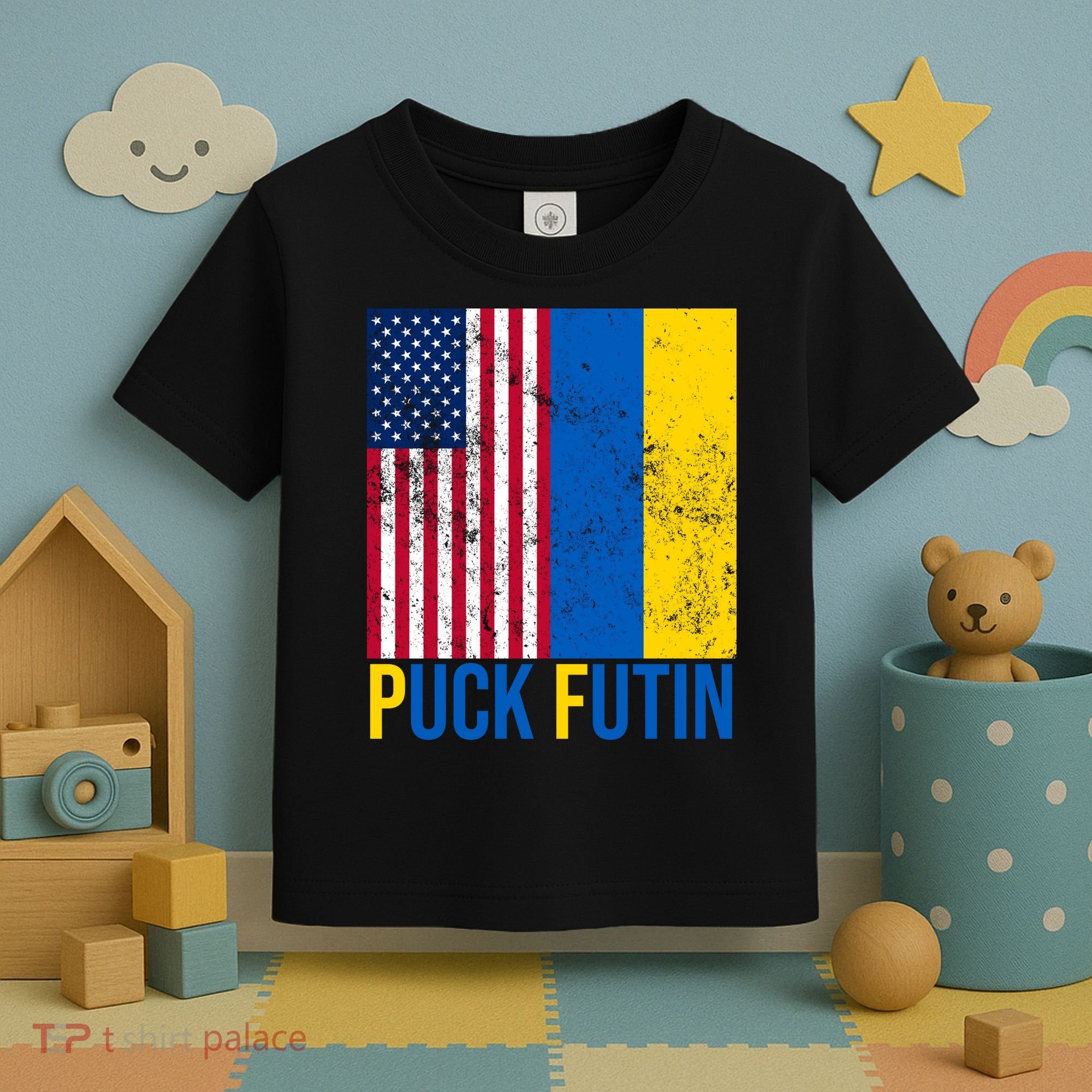 Ukraine Puck Futin USA Flag Toddler T-Shirt