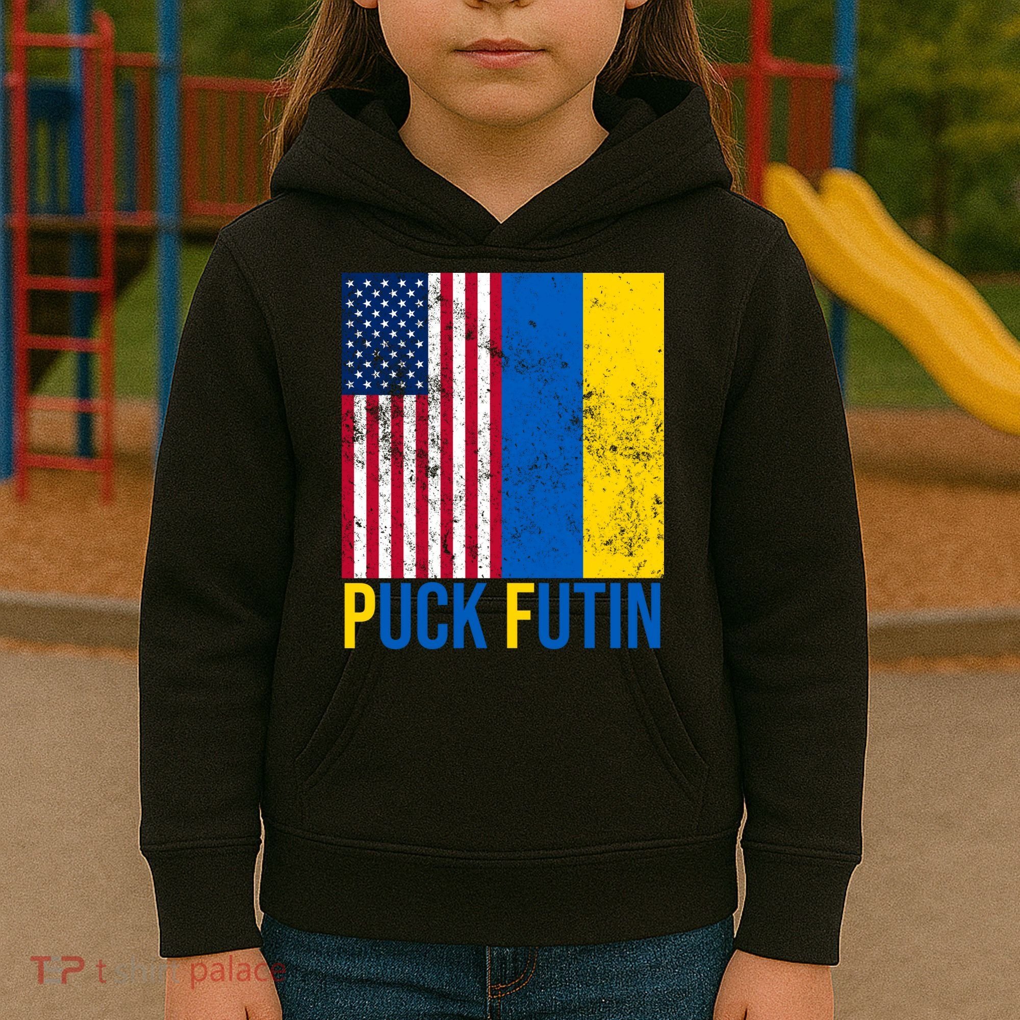 Ukraine Puck Futin USA Flag Kids Hoodie