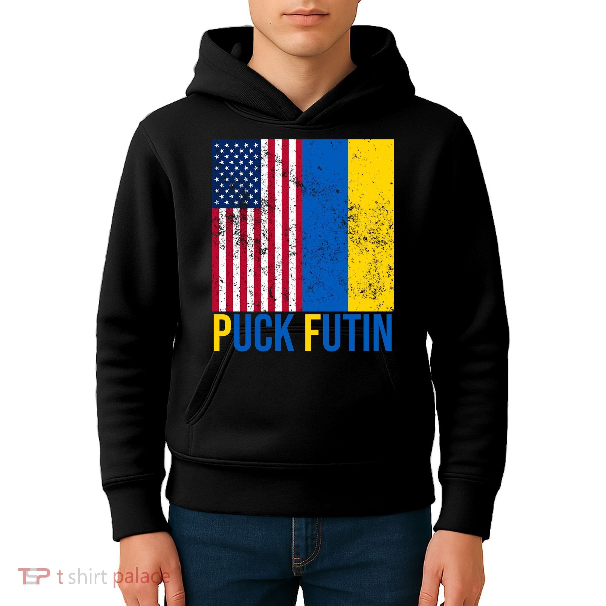 Ukraine Puck Futin USA Flag Kids Hoodie