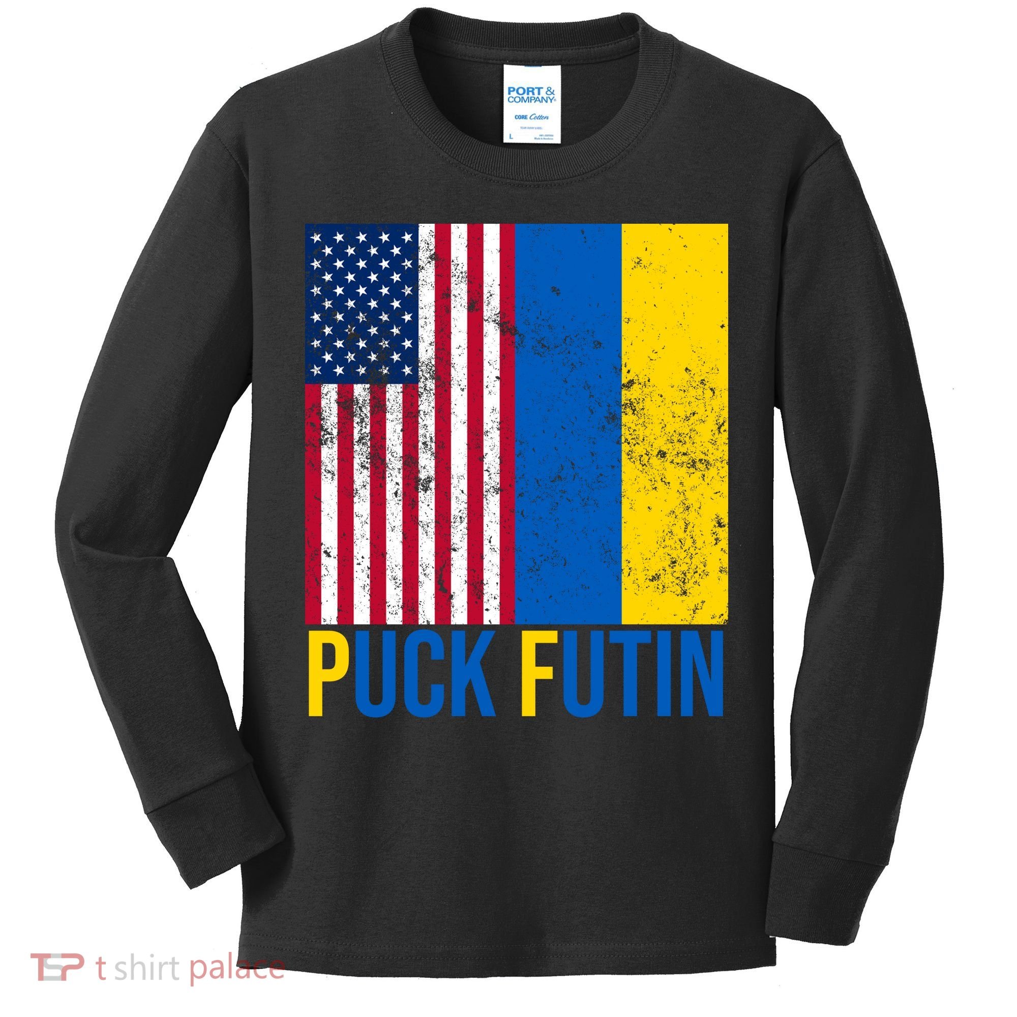Ukraine Puck Futin USA Flag Kids Long Sleeve Shirt