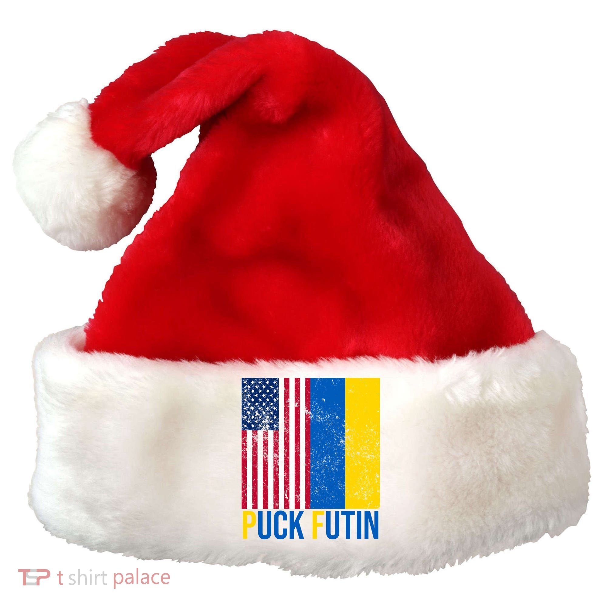 Ukraine Puck Futin USA Flag Santa Hat