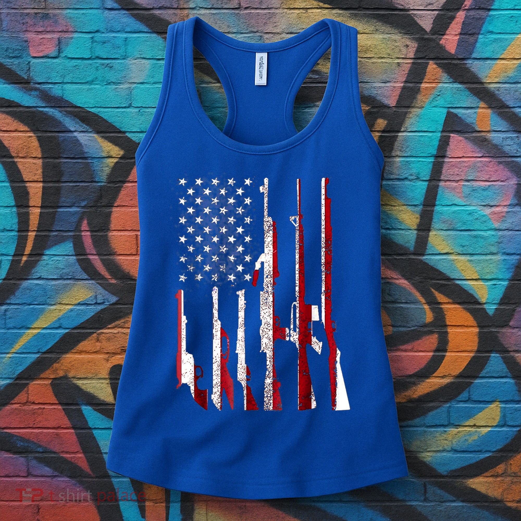 USA Pride Flag Funny Gift Gun 4th Of July American Women's Tank Top