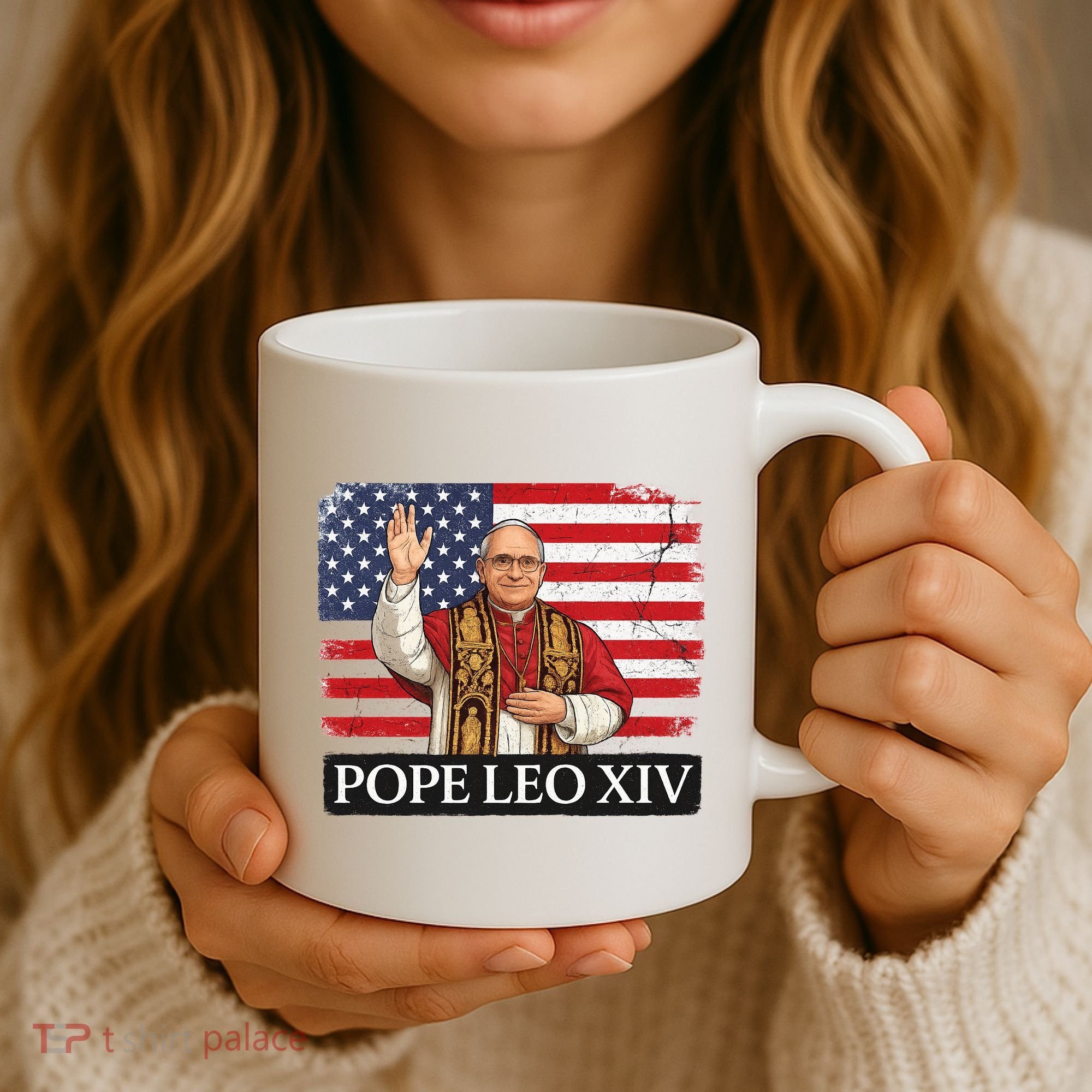 USA Pope Leo XIV Robert American Flag Coffee Mug