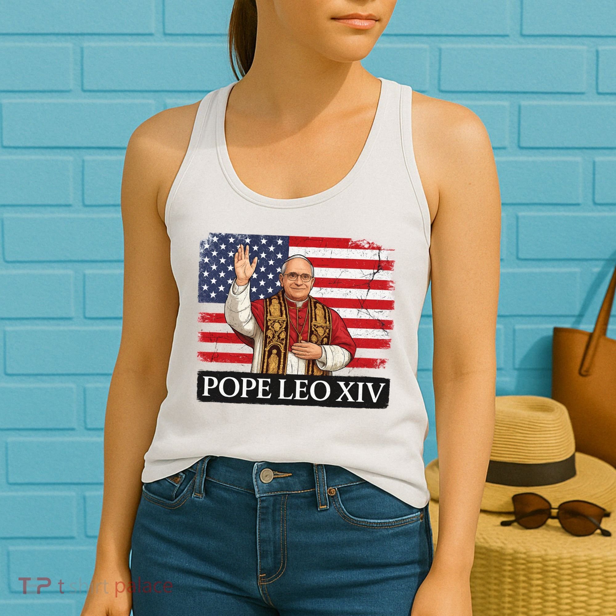 USA Pope Leo XIV Robert American Flag Women's Tank Top