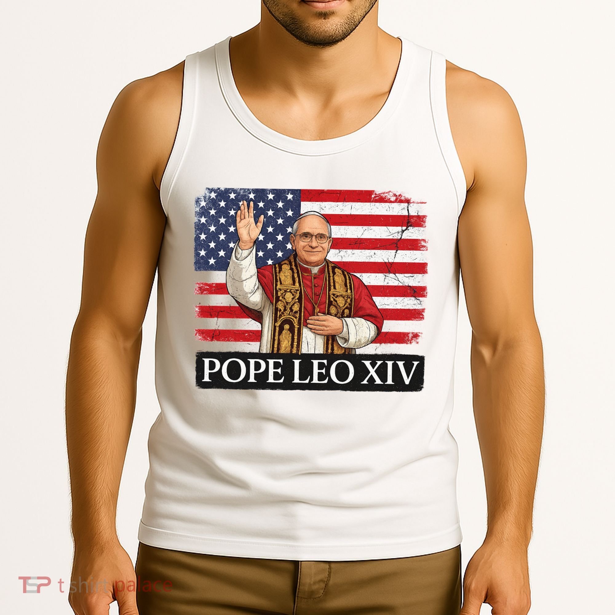 USA Pope Leo XIV Robert American Flag Tank Top