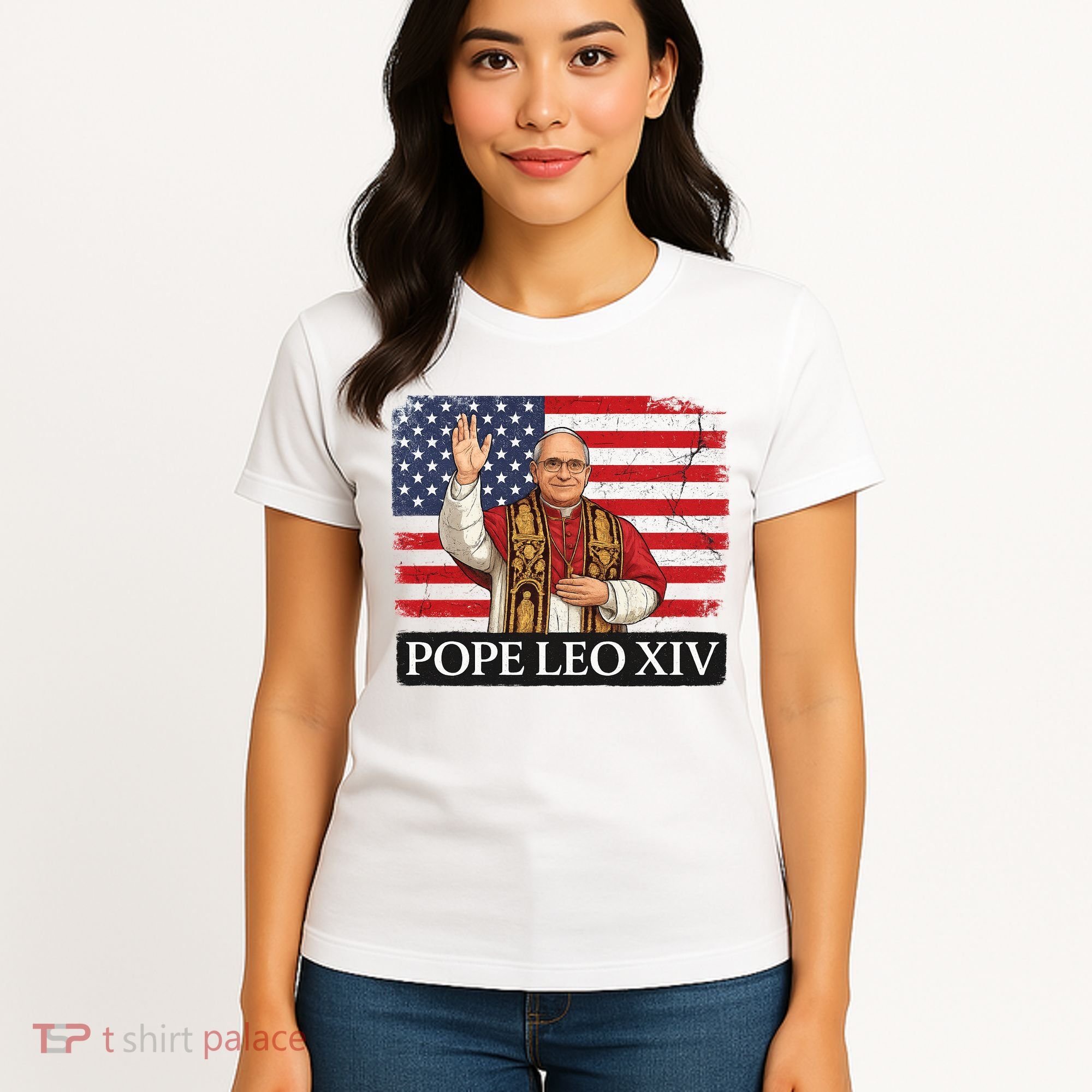 USA Pope Leo XIV Robert American Flag Women's T-Shirt