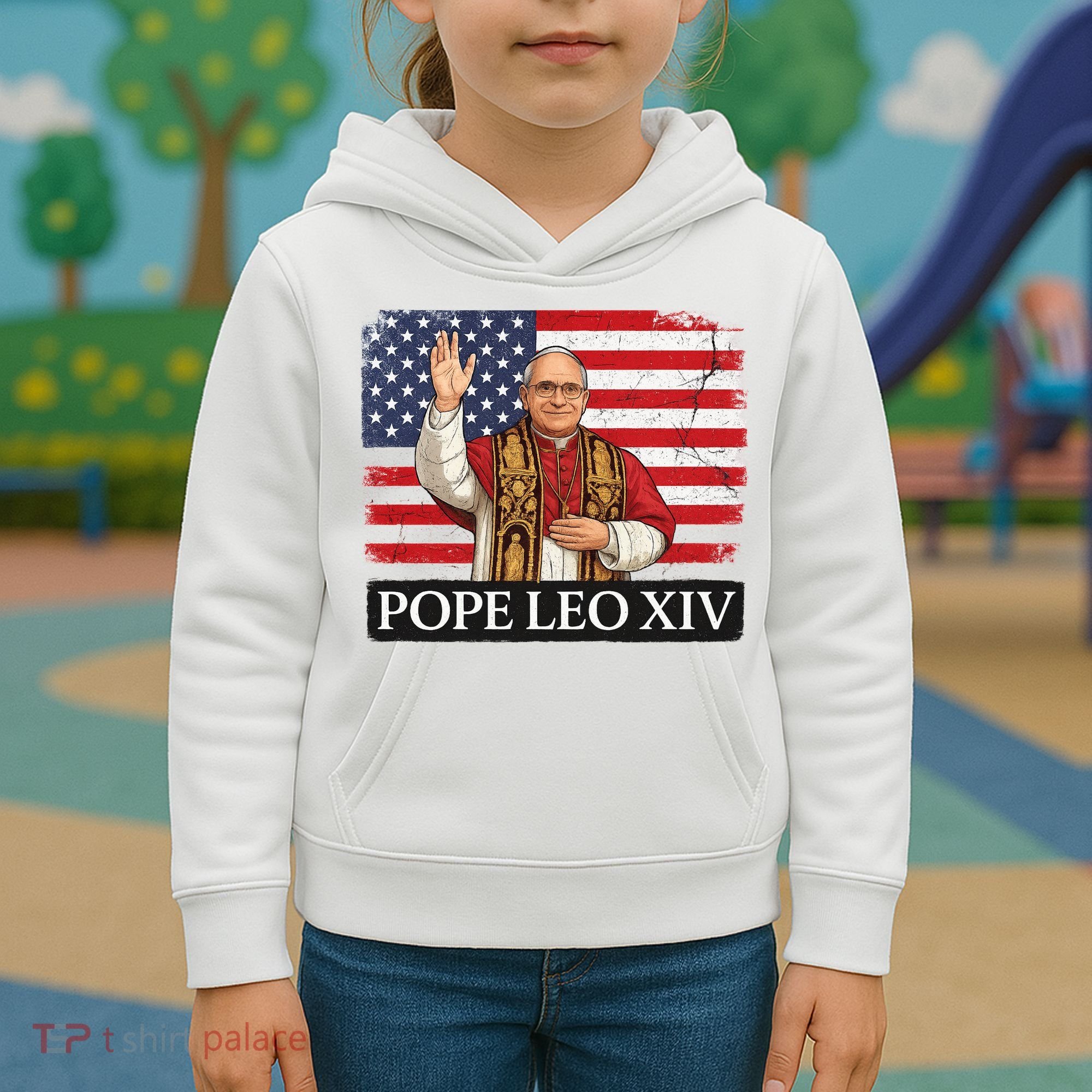 USA Pope Leo XIV Robert American Flag Kids Hoodie
