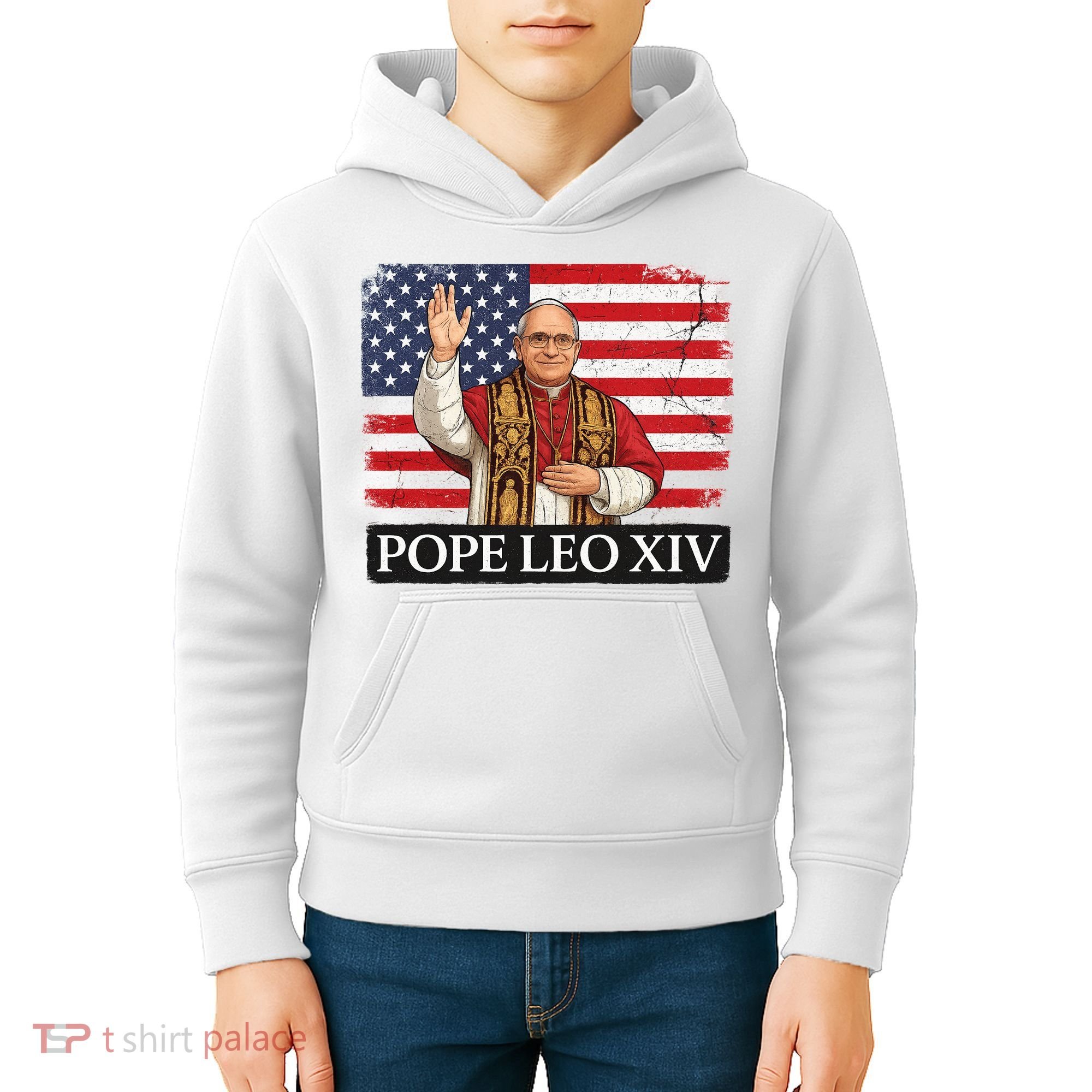 USA Pope Leo XIV Robert American Flag Kids Hoodie