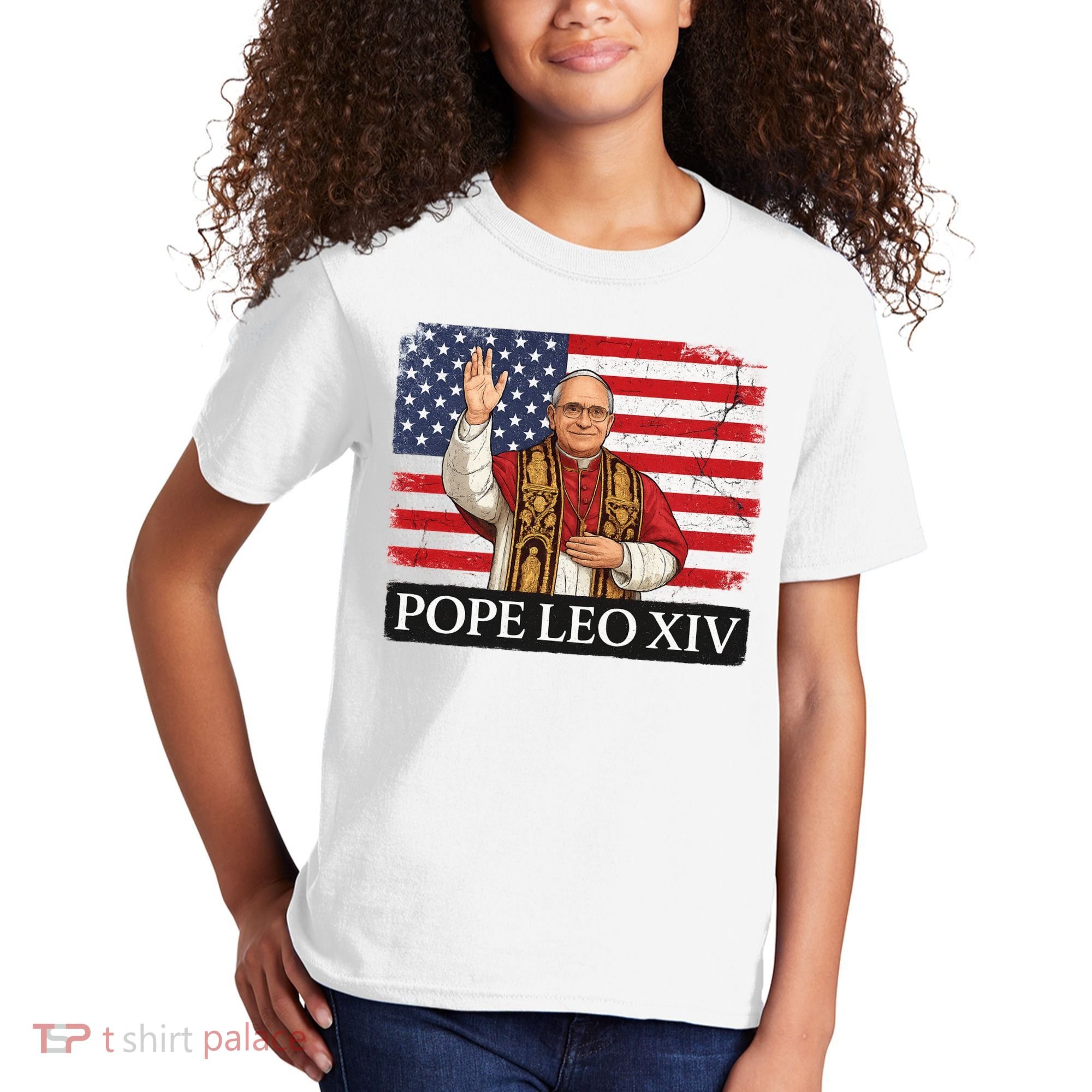 USA Pope Leo XIV Robert American Flag Kids T-Shirt