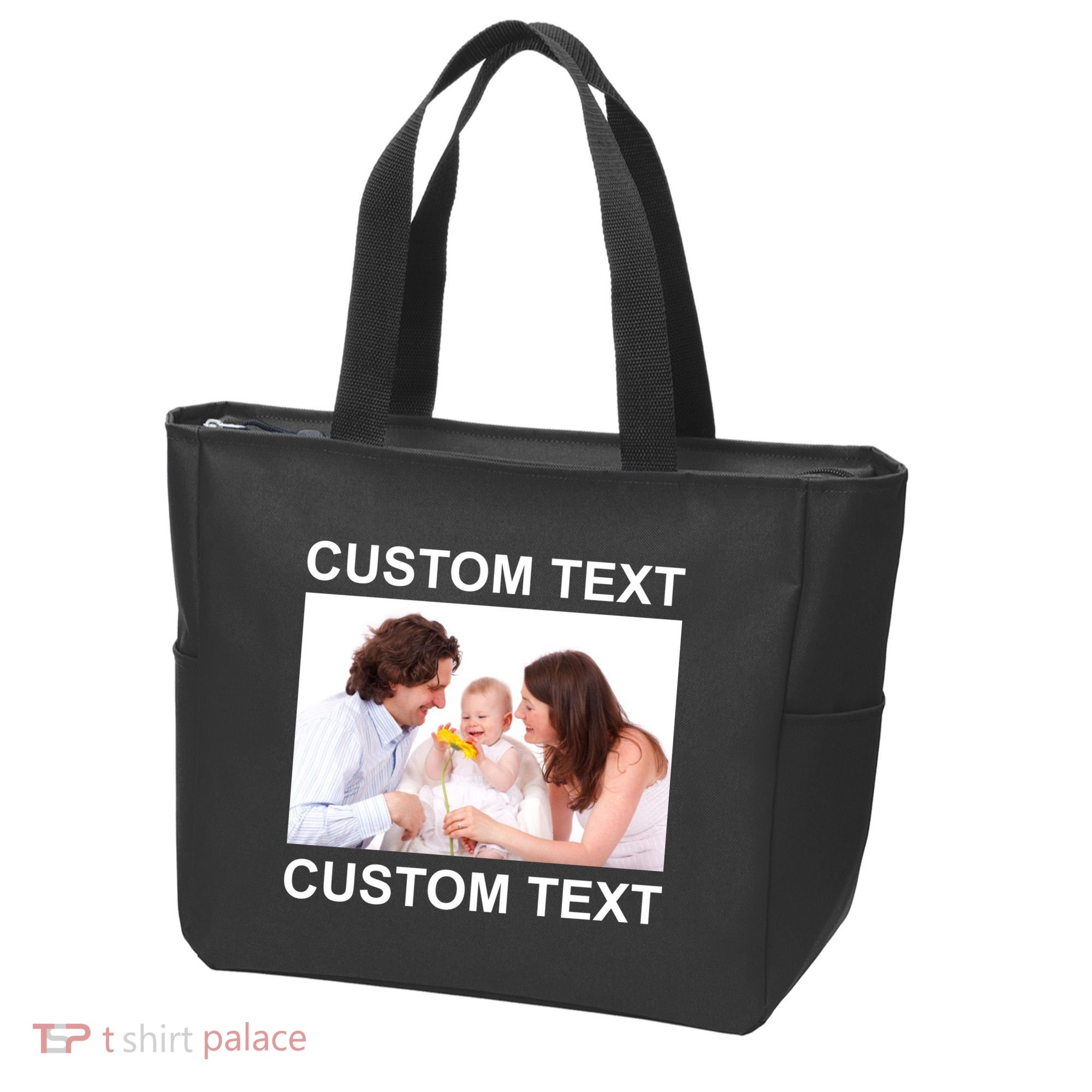 Upload Personalize Design or Photo Custom Text Tote Bag