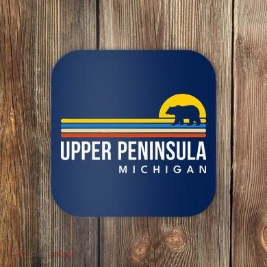 Upper Peninsula Michigan Mi Bear Vintage Retro Souvenirs Coaster