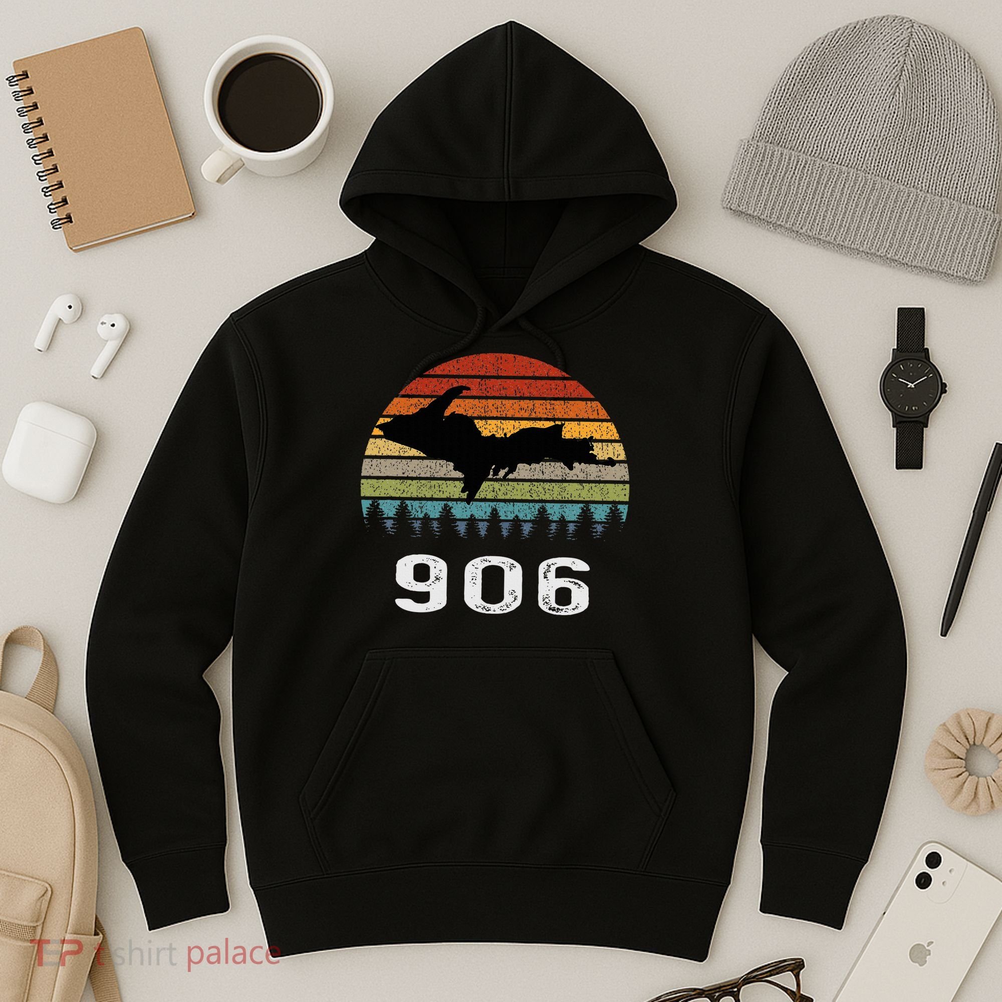 Upper Peninsula Michigan Mi Up Retro 906 Yooper Hoodie