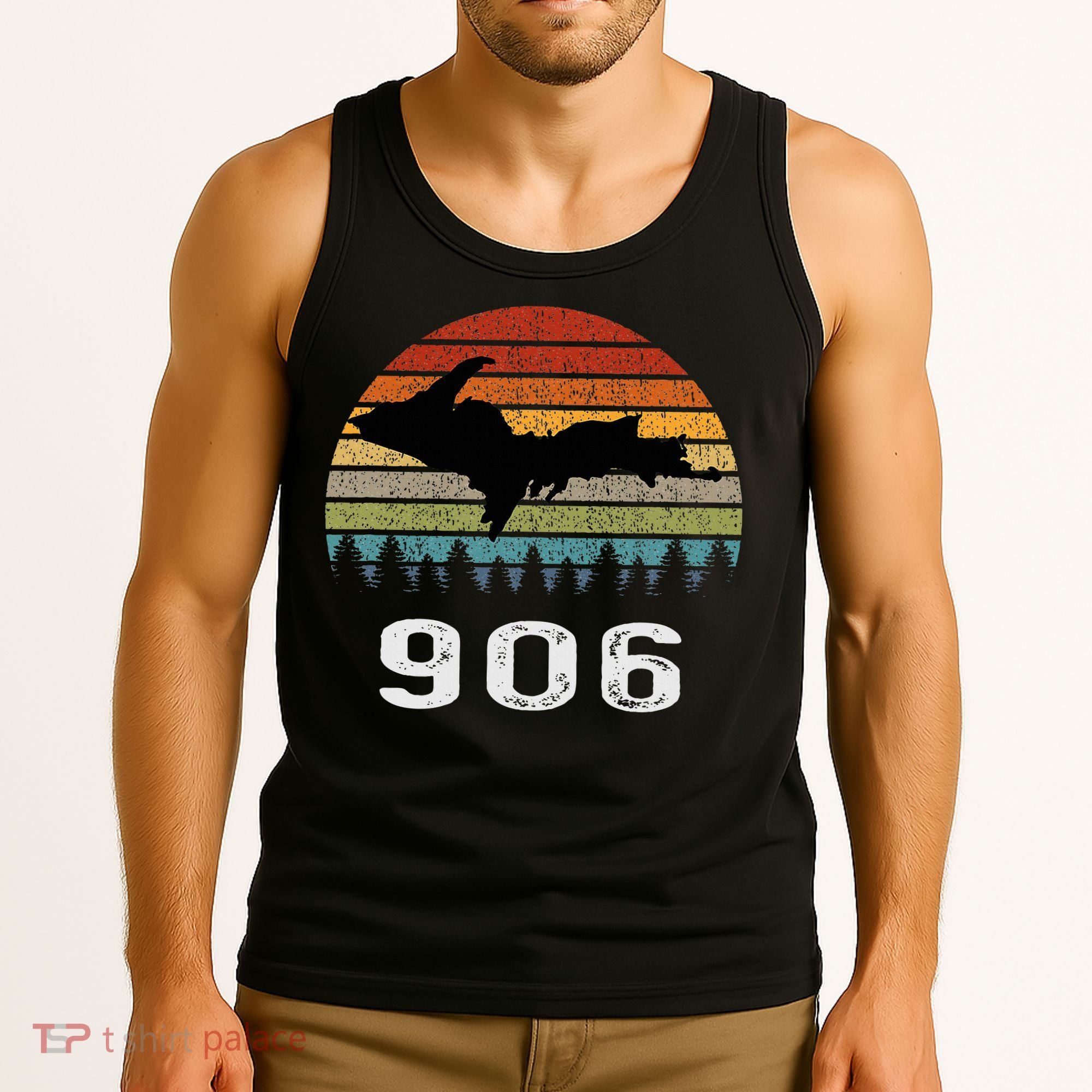 Upper Peninsula Michigan Mi Up Retro 906 Yooper Tank Top