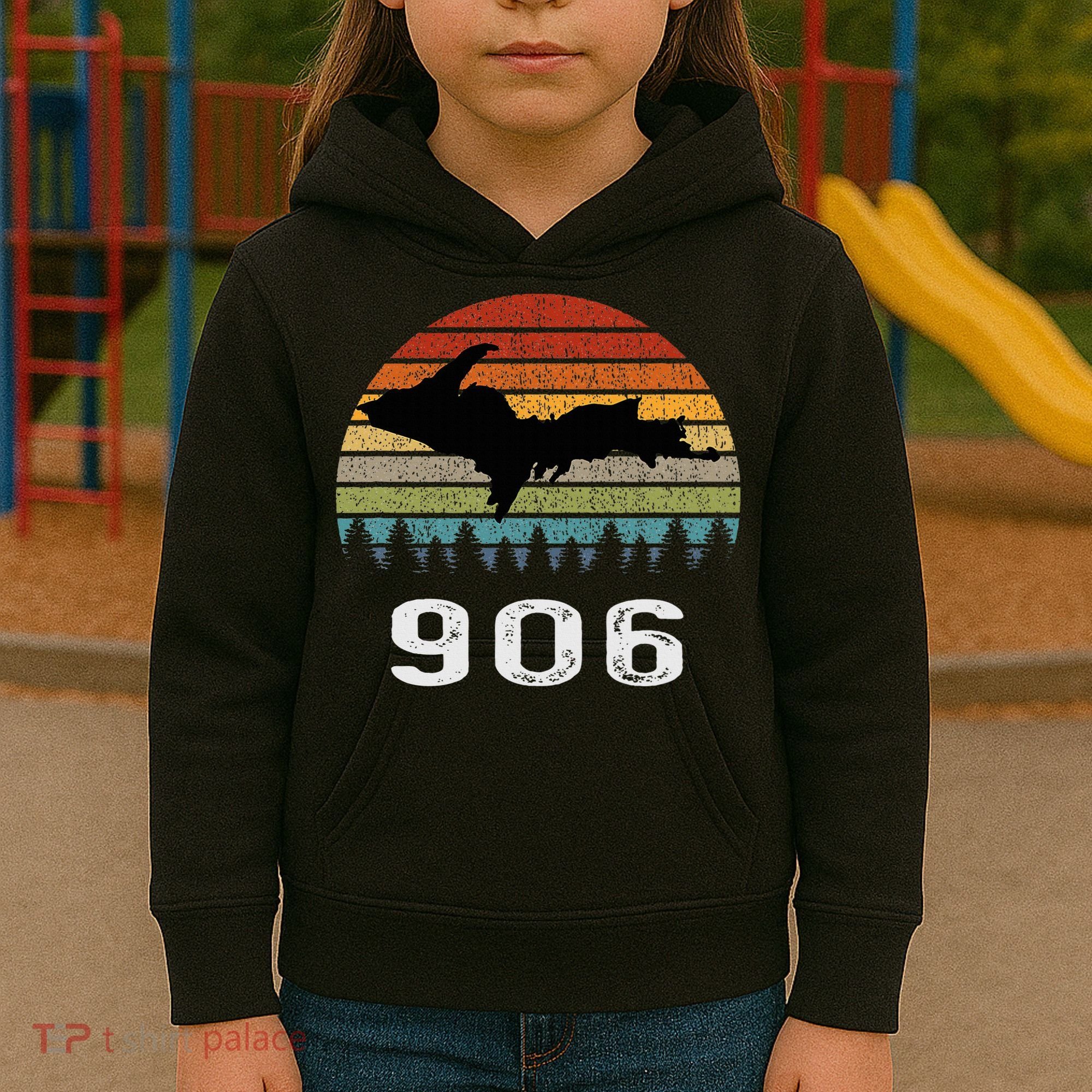 Upper Peninsula Michigan Mi Up Retro 906 Yooper Kids Hoodie