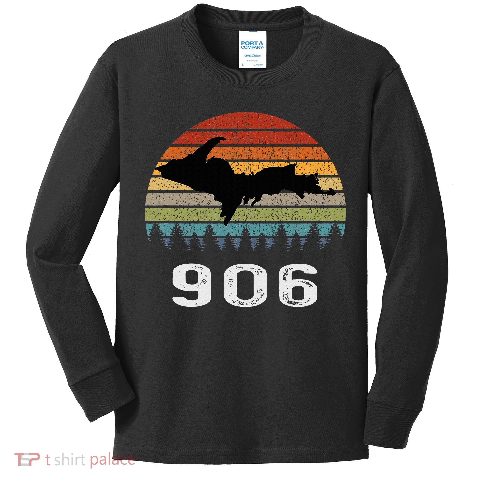 Upper Peninsula Michigan Mi Up Retro 906 Yooper Kids Long Sleeve Shirt