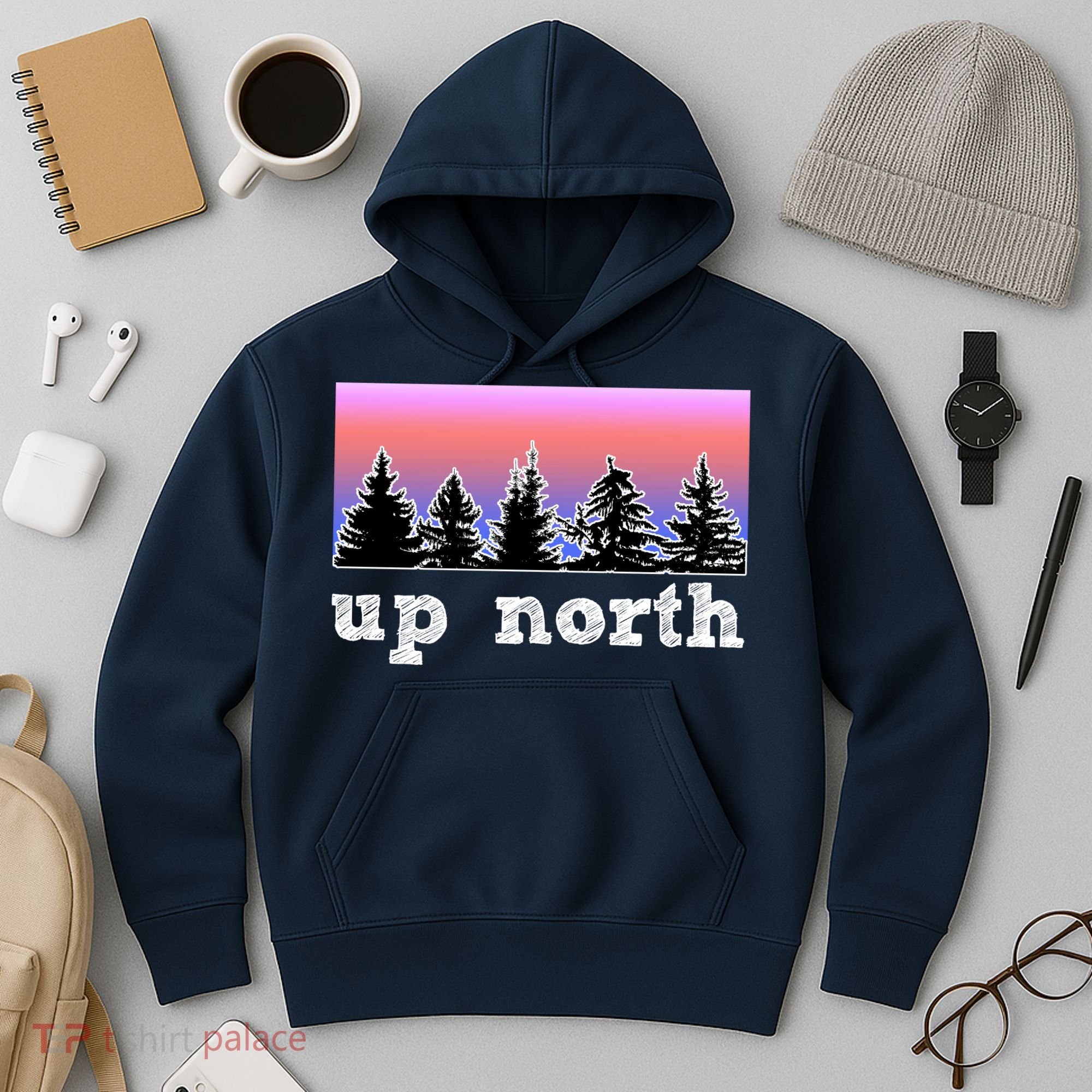 UpNorth Sunset Pine Tree Lake Life Nature Hoodie