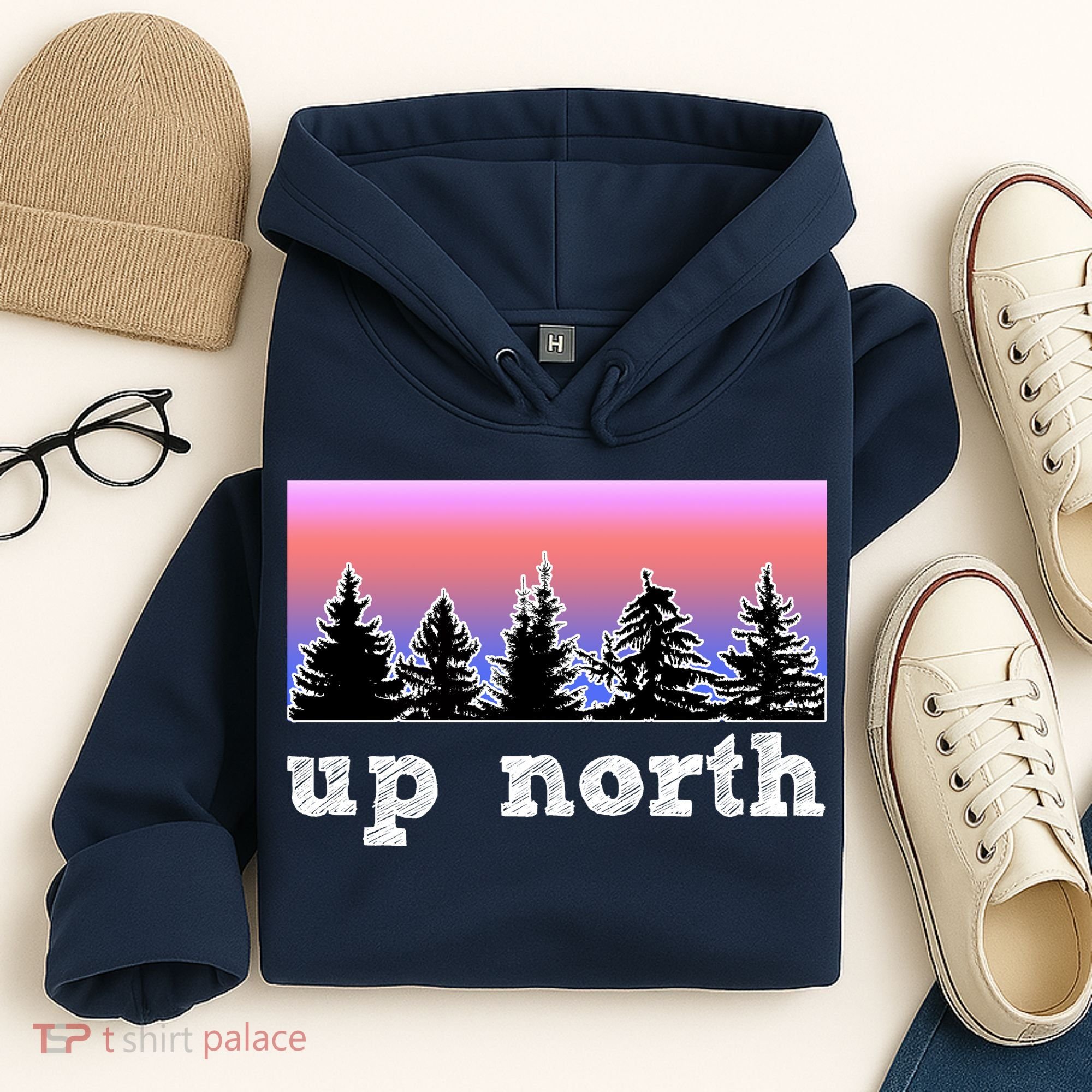 UpNorth Sunset Pine Tree Lake Life Nature Hoodie