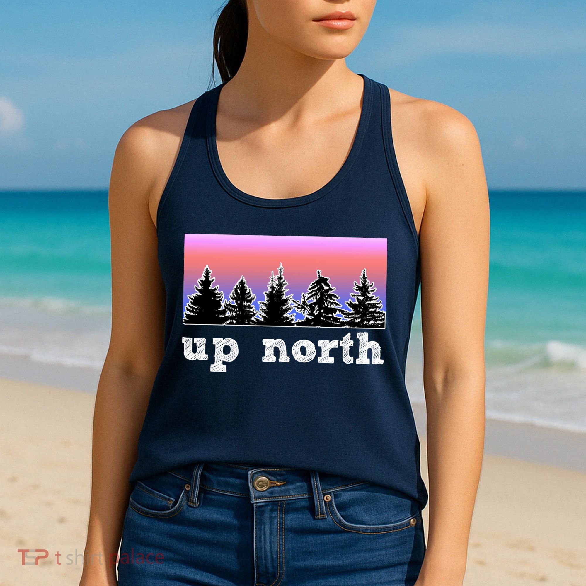UpNorth Sunset Pine Tree Lake Life Nature Women's Tank Top