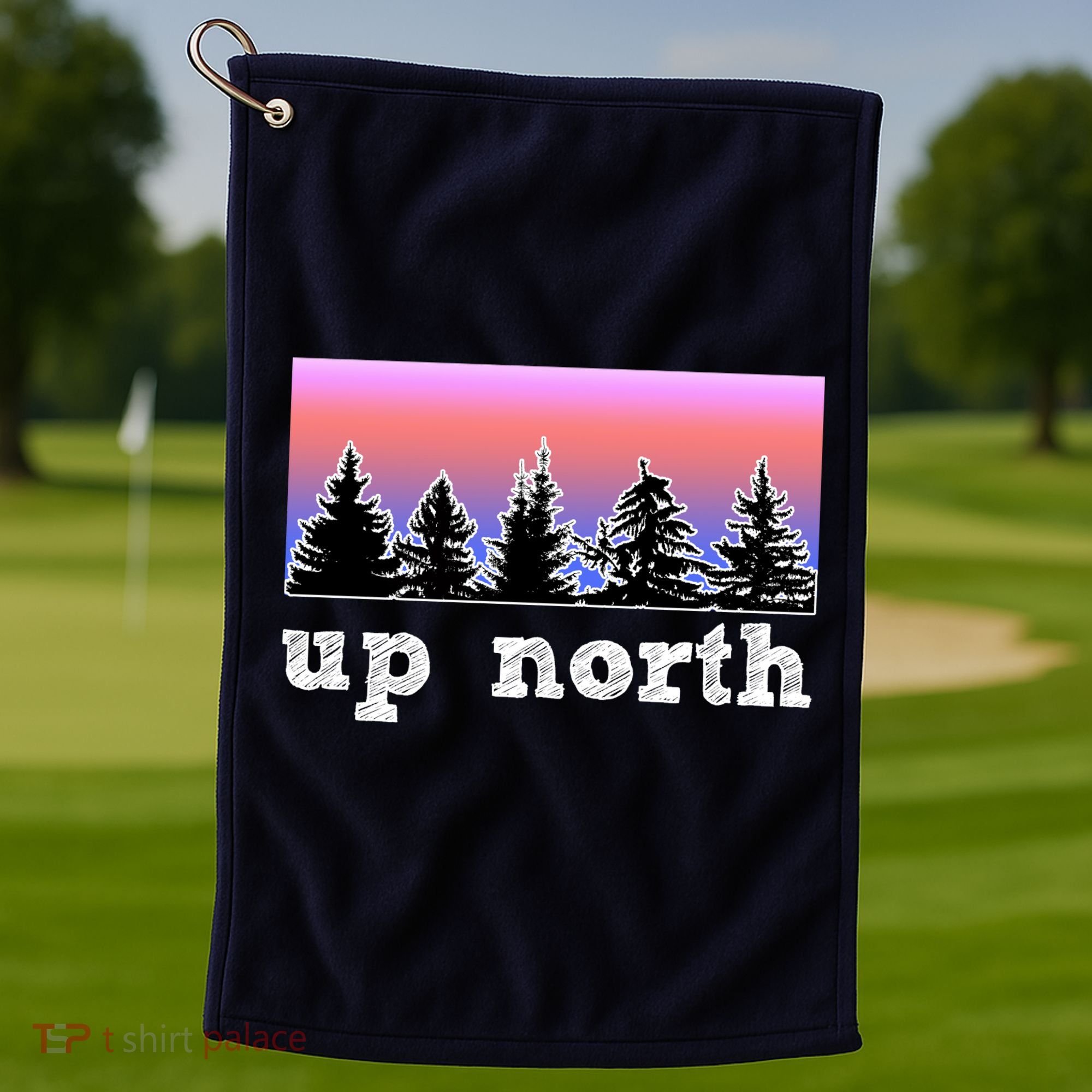 UpNorth Sunset Pine Tree Lake Life Nature Golf Towel