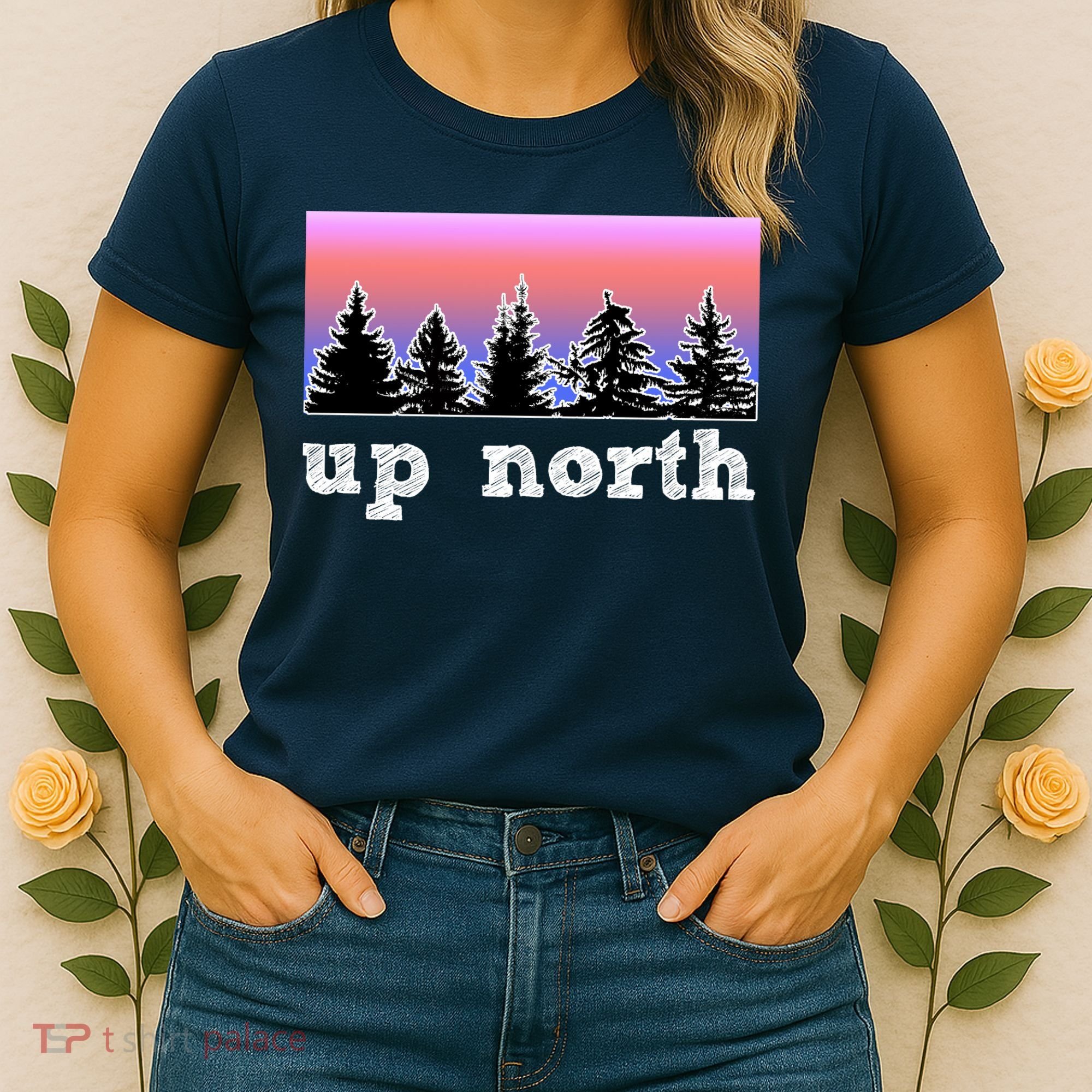 UpNorth Sunset Pine Tree Lake Life Nature Women's T-Shirt
