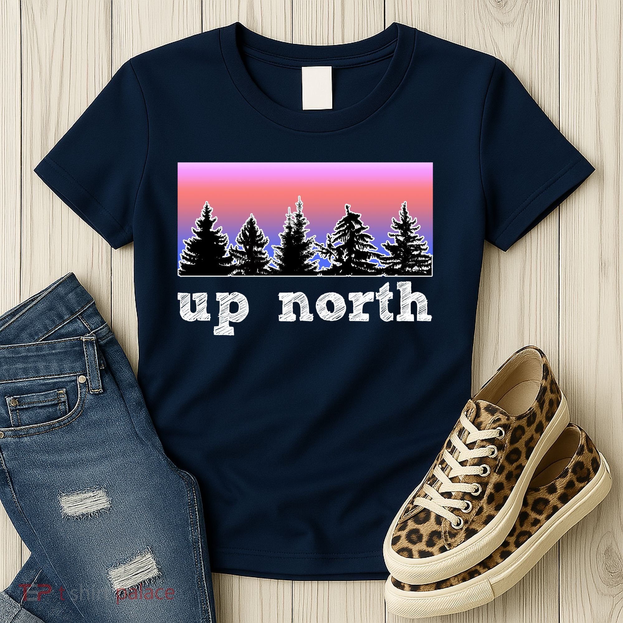 UpNorth Sunset Pine Tree Lake Life Nature Women's T-Shirt