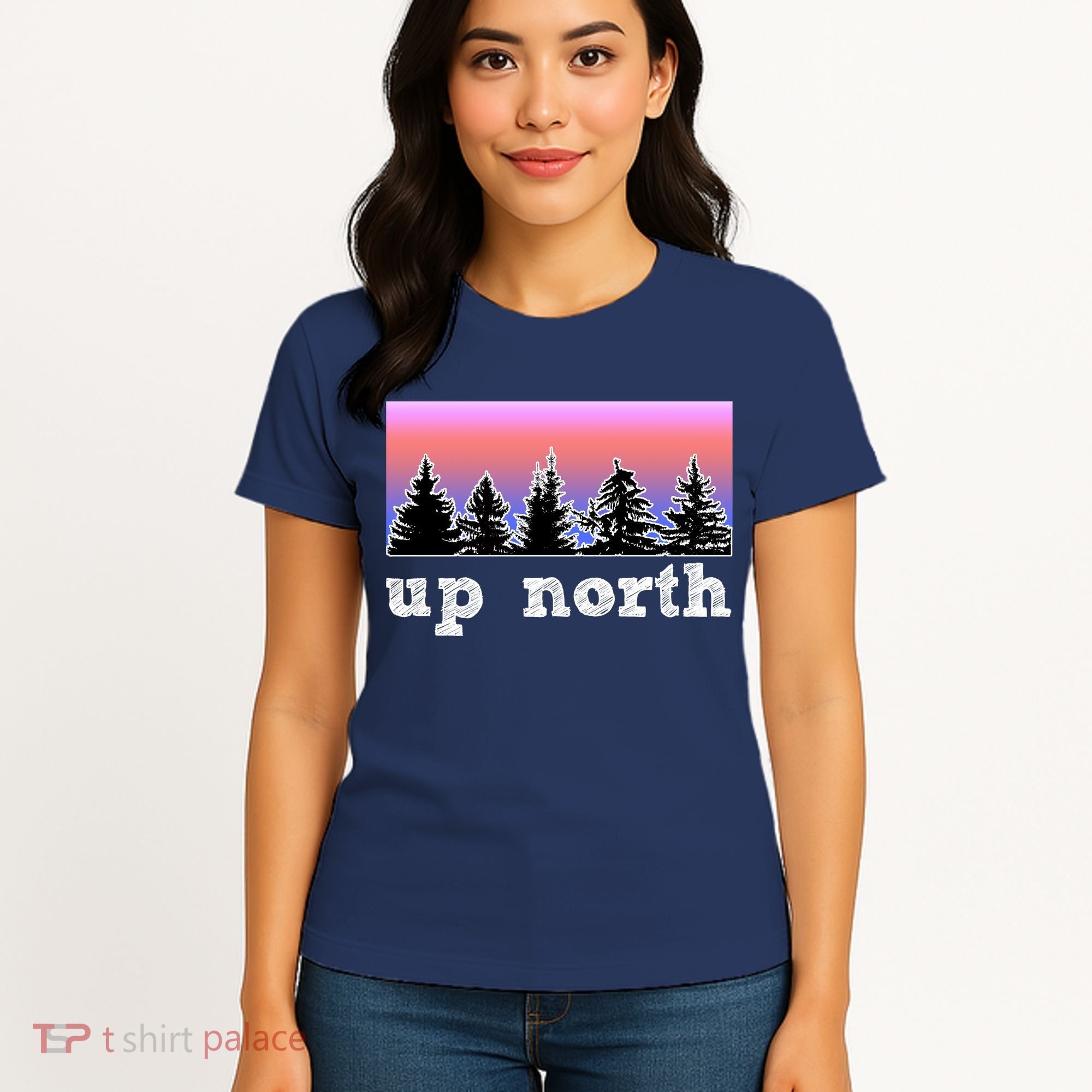UpNorth Sunset Pine Tree Lake Life Nature Women's T-Shirt