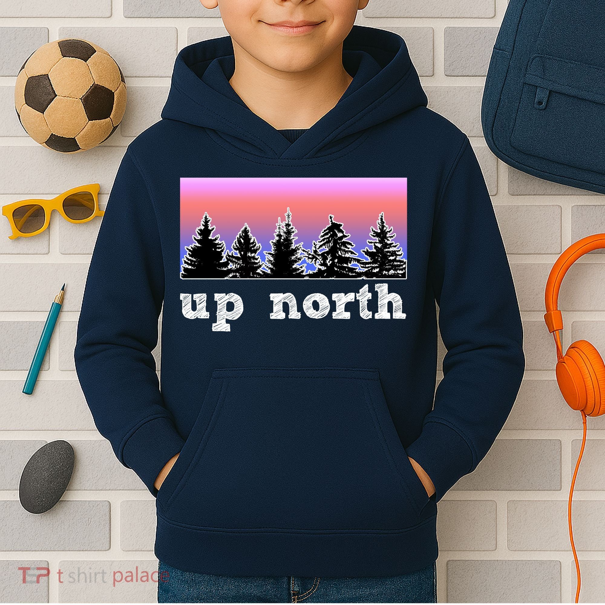 UpNorth Sunset Pine Tree Lake Life Nature Kids Hoodie