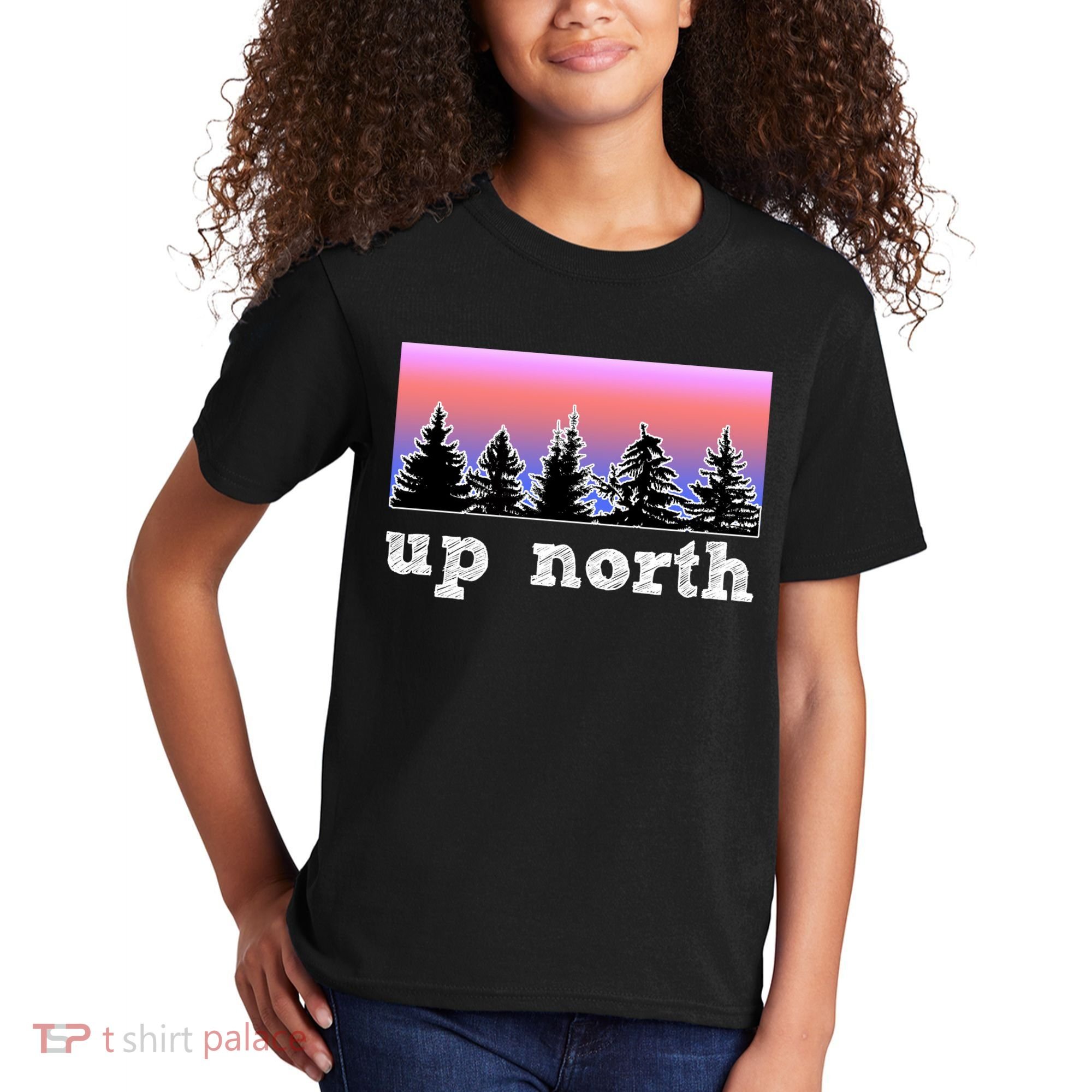 UpNorth Sunset Pine Tree Lake Life Nature Kids T-Shirt