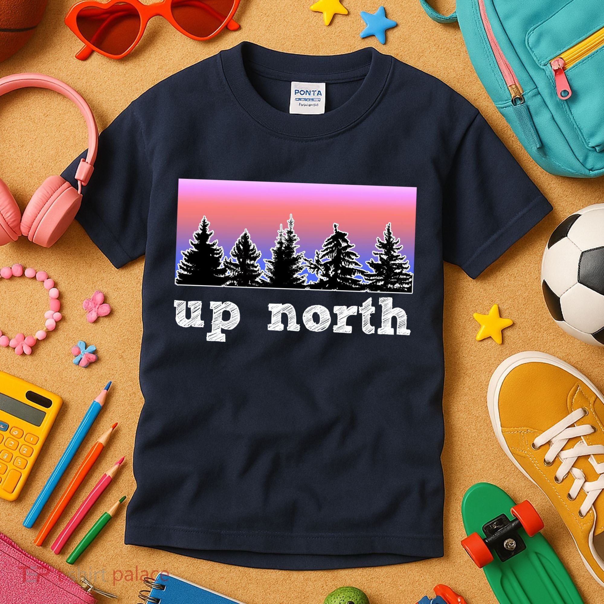 UpNorth Sunset Pine Tree Lake Life Nature Kids T-Shirt