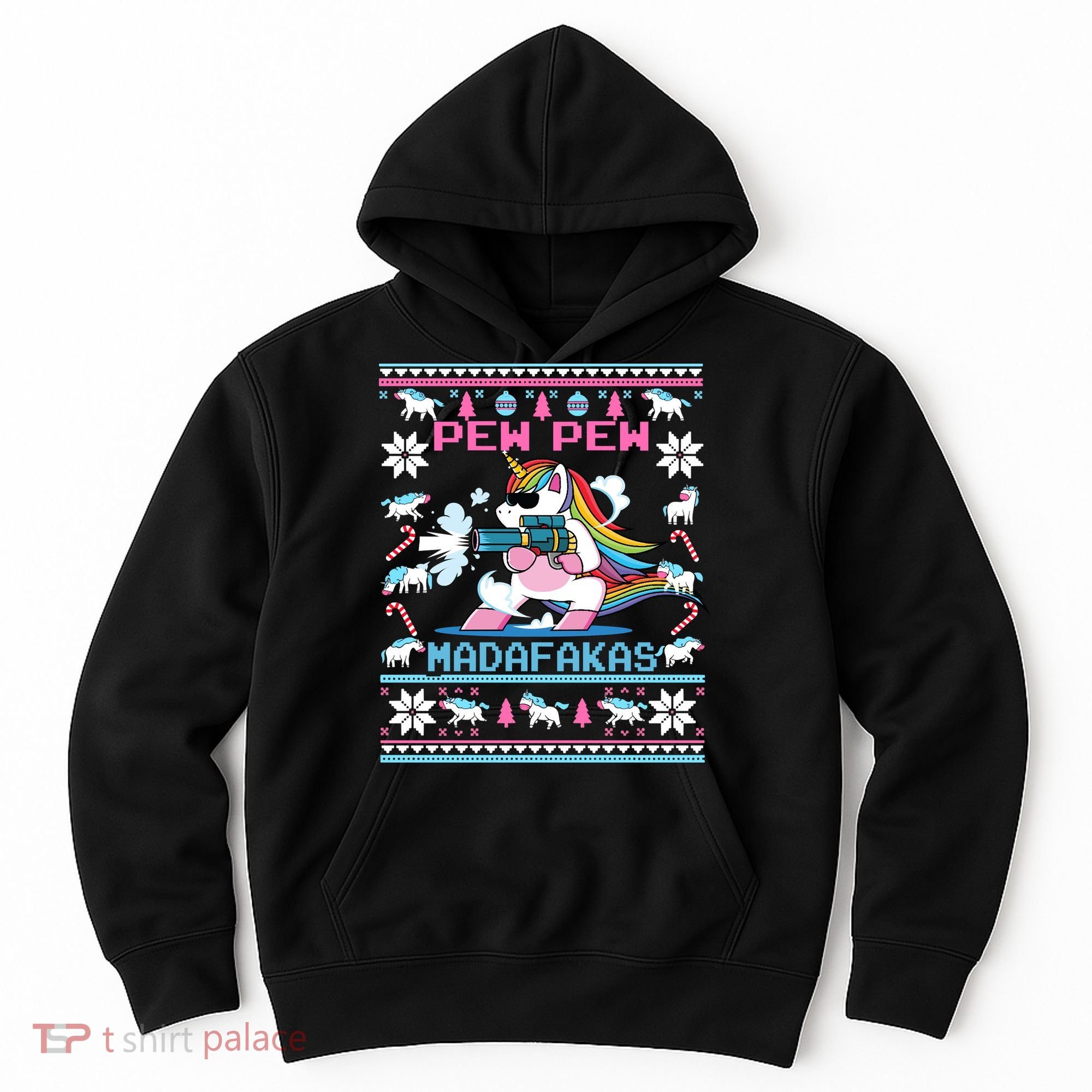 Unicorn Pew Pew Madafakas Ugly Christmas Sweater Hoodie