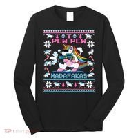 Unicorn Pew Pew Madafakas Ugly Christmas Sweater Long Sleeve Shirt thumb 0