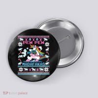 Unicorn Pew Pew Madafakas Ugly Christmas Sweater Button thumb 0