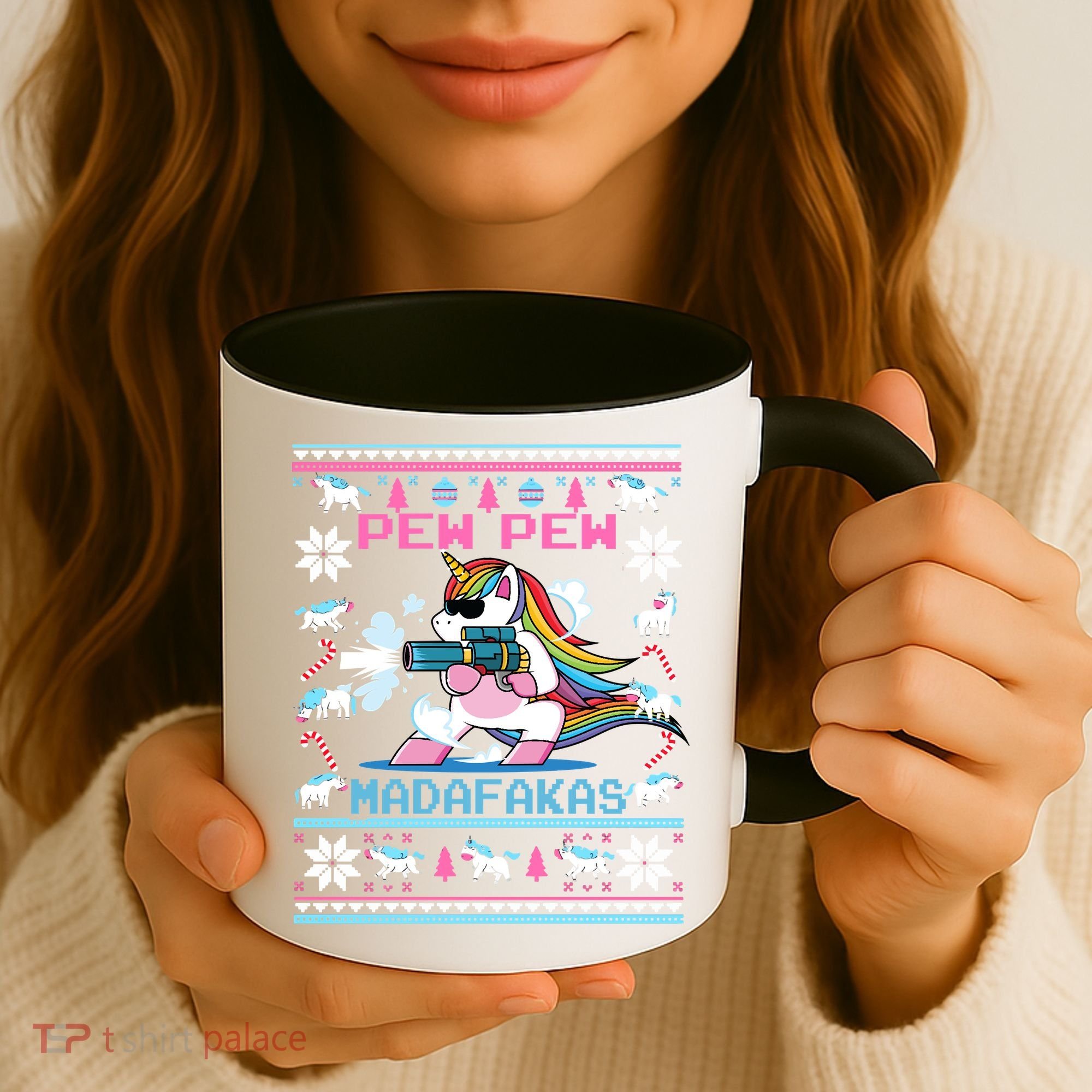 Unicorn Pew Pew Madafakas Ugly Christmas Sweater Coffee Mug