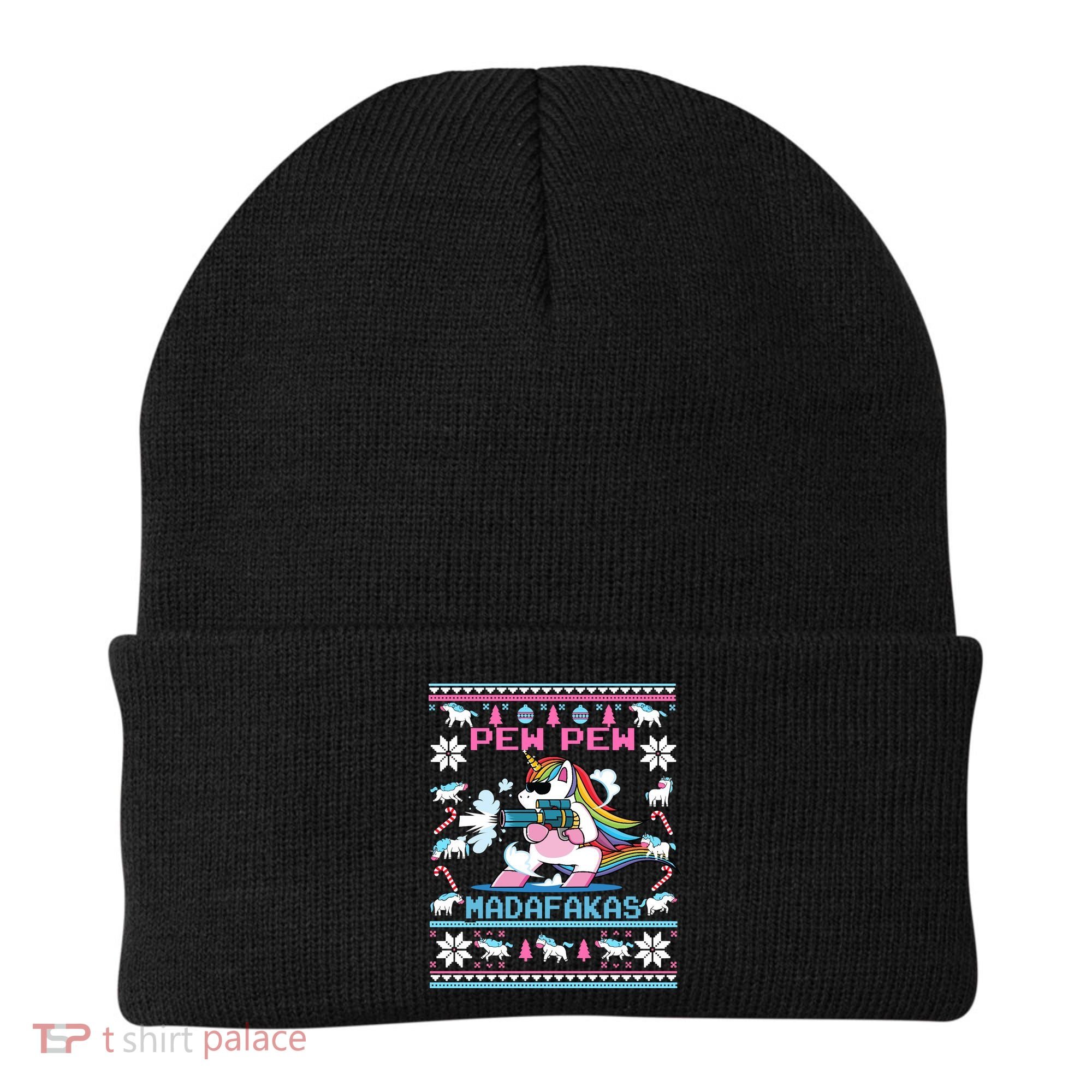Unicorn Pew Pew Madafakas Ugly Christmas Sweater Beanie