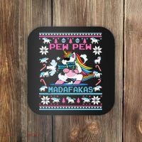 Unicorn Pew Pew Madafakas Ugly Christmas Sweater Coaster thumb 0