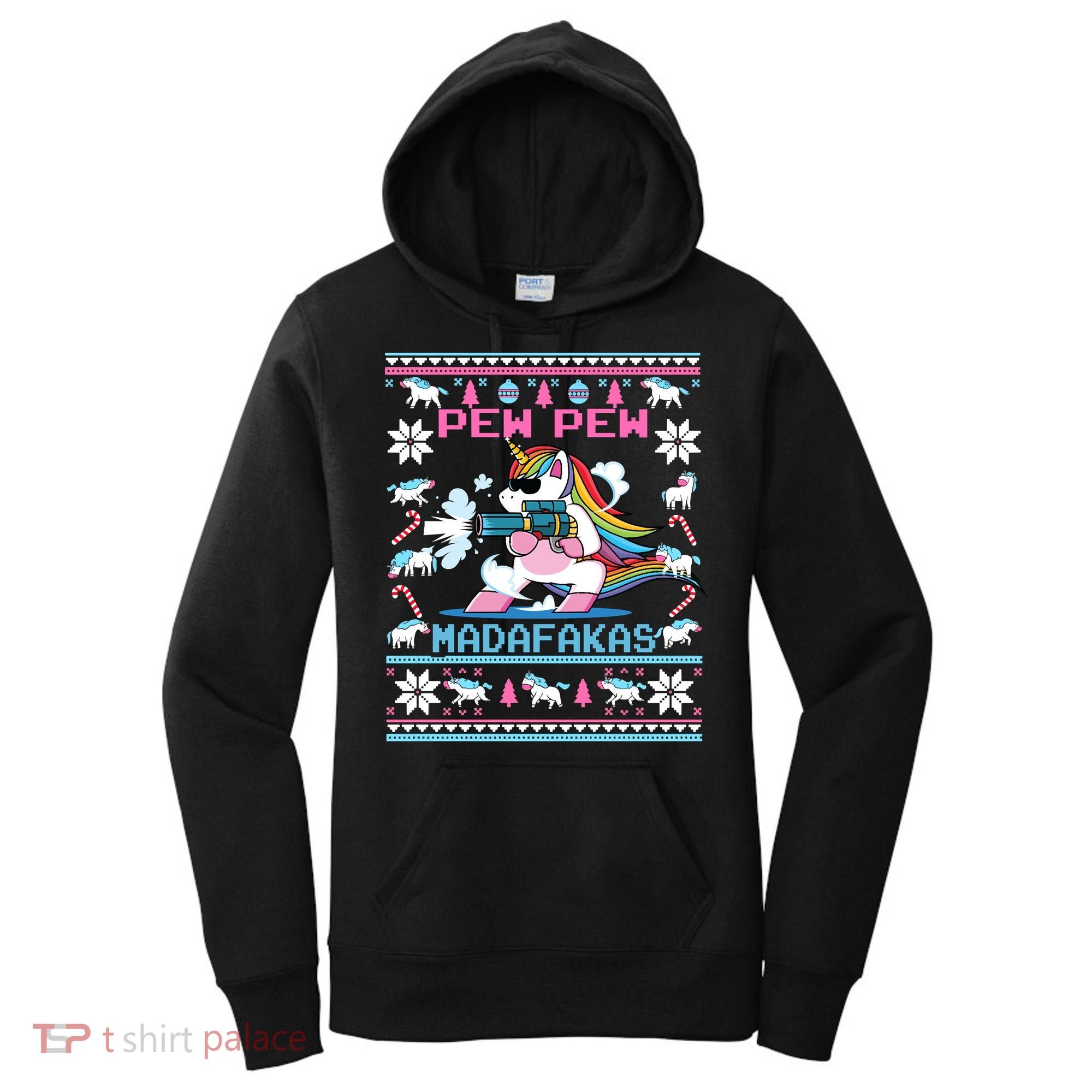 Unicorn Pew Pew Madafakas Ugly Christmas Sweater Women's Hoodie