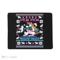 Unicorn Pew Pew Madafakas Ugly Christmas Sweater Mousepad thumb 0