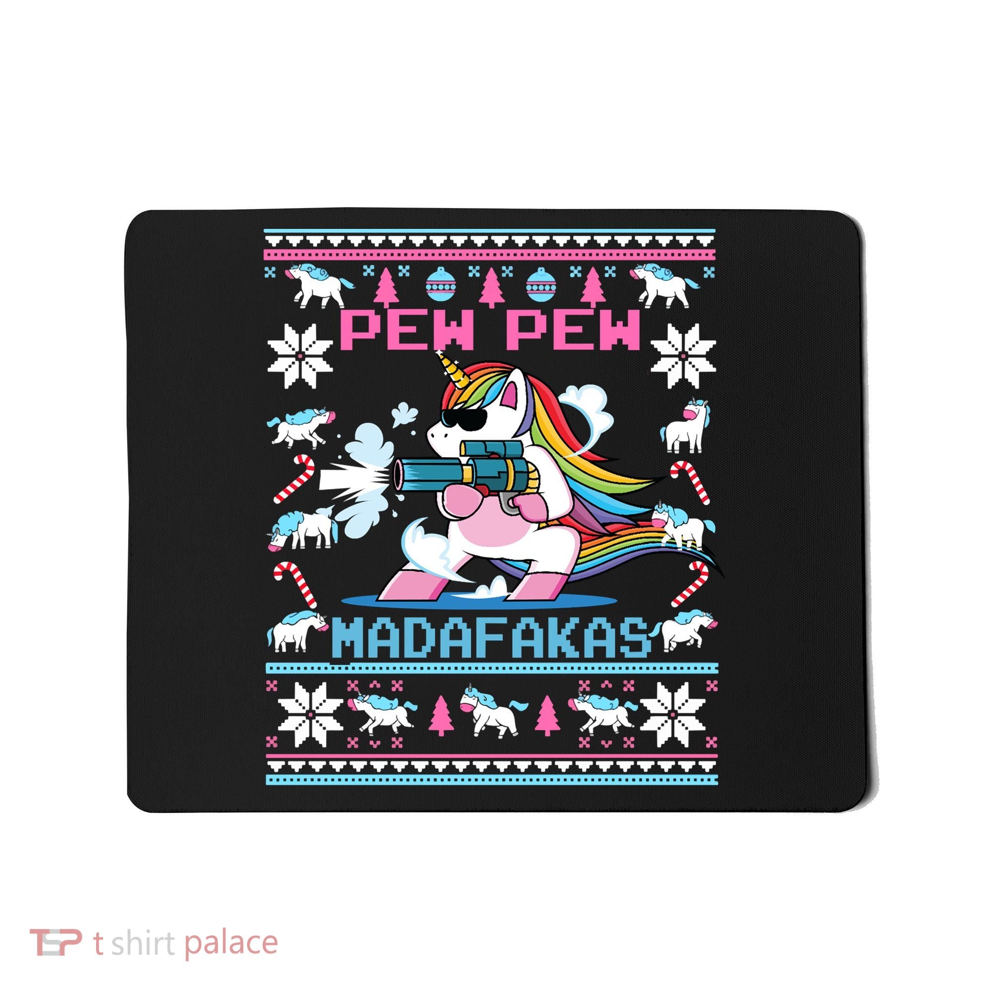 Unicorn Pew Pew Madafakas Ugly Christmas Sweater Mousepad