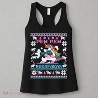 Unicorn Pew Pew Madafakas Ugly Christmas Sweater Women's Tank Top thumb 3